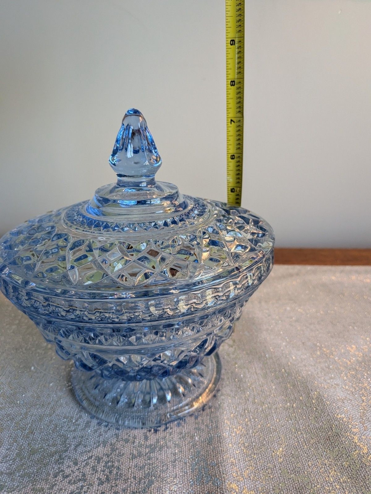 Anchor Hocking WEXFORD Vtg Sapphire Light Blue Footed Compote w/ Lid Candy Dish