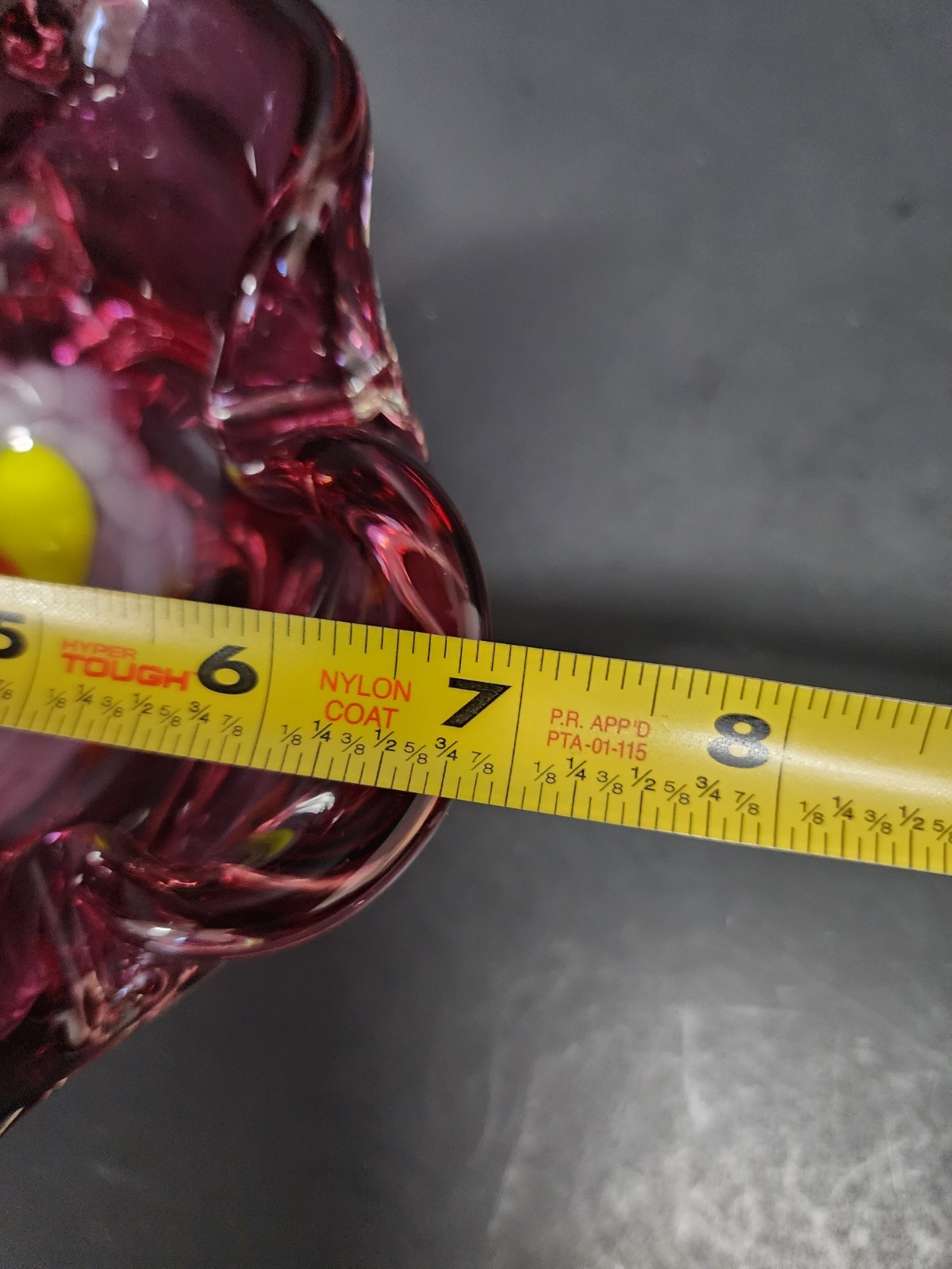 Bohemian Glass Bowl Pinched Side Purple Orange Swirled Bottom