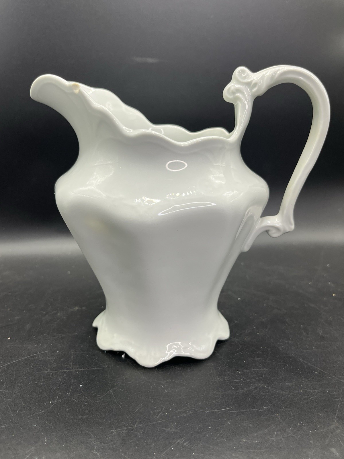 W.H. Grindley England White Ironstone Creamer/Pitcher Embossed Victorian, READ