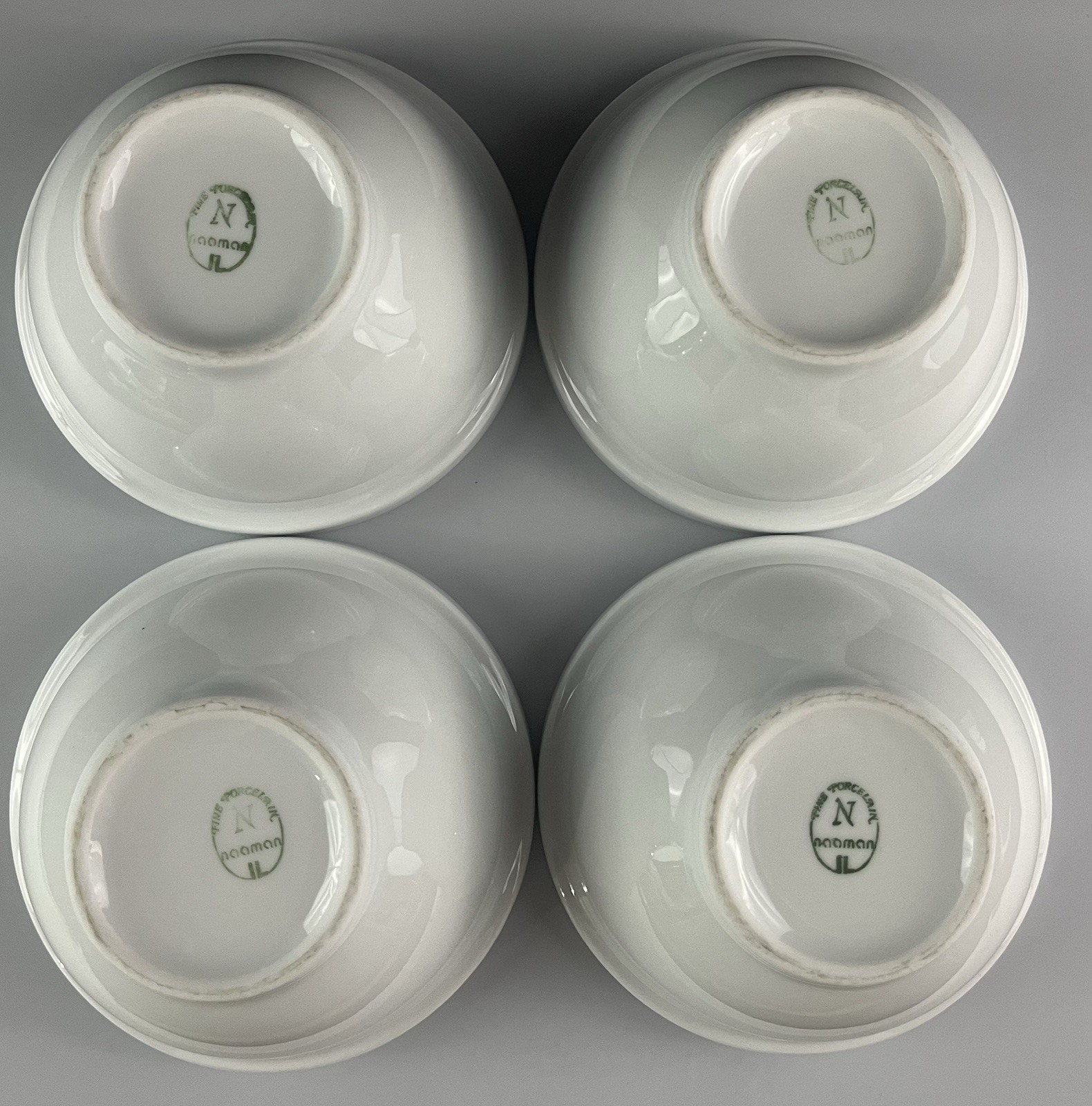 Vintage Naaman Israel White Fine Porcelain Small Bowls Set of 4 Stackable 5″