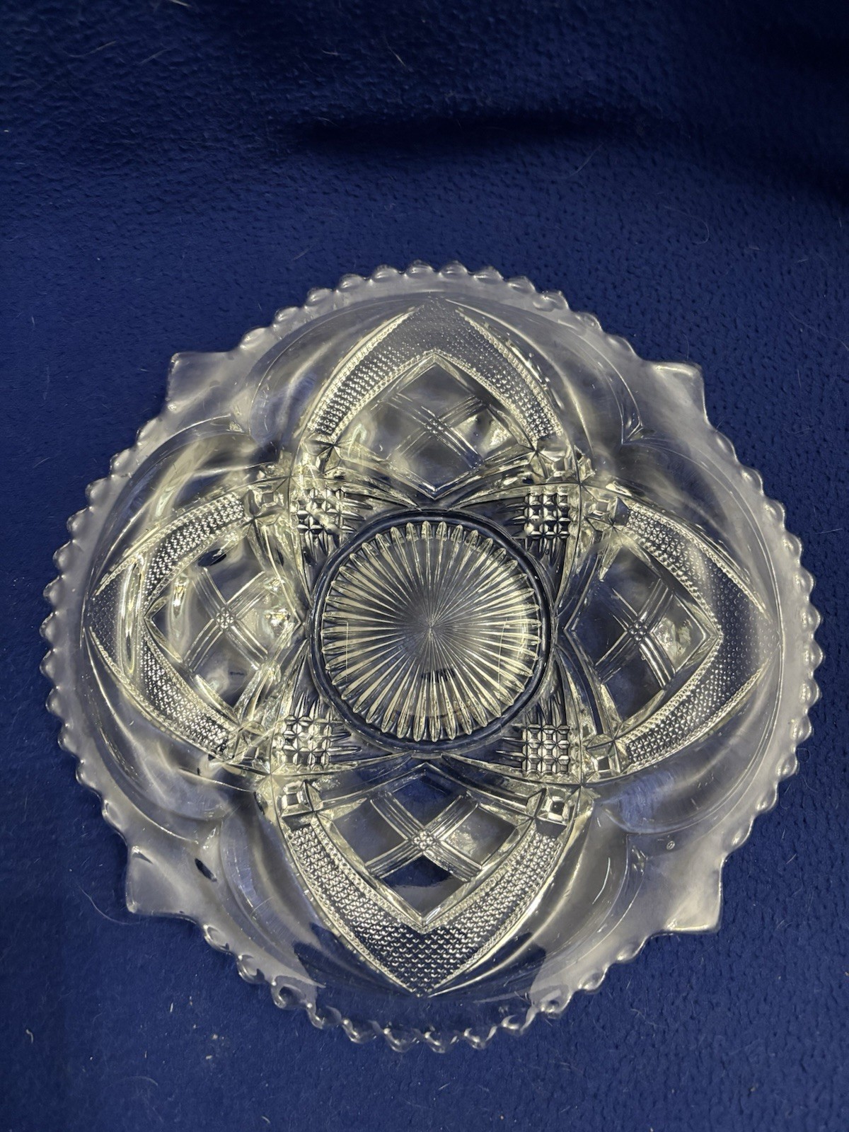Antique EAPG Bryce Higbee New Crescent Platter Diamond Point Clear, 1850-1899