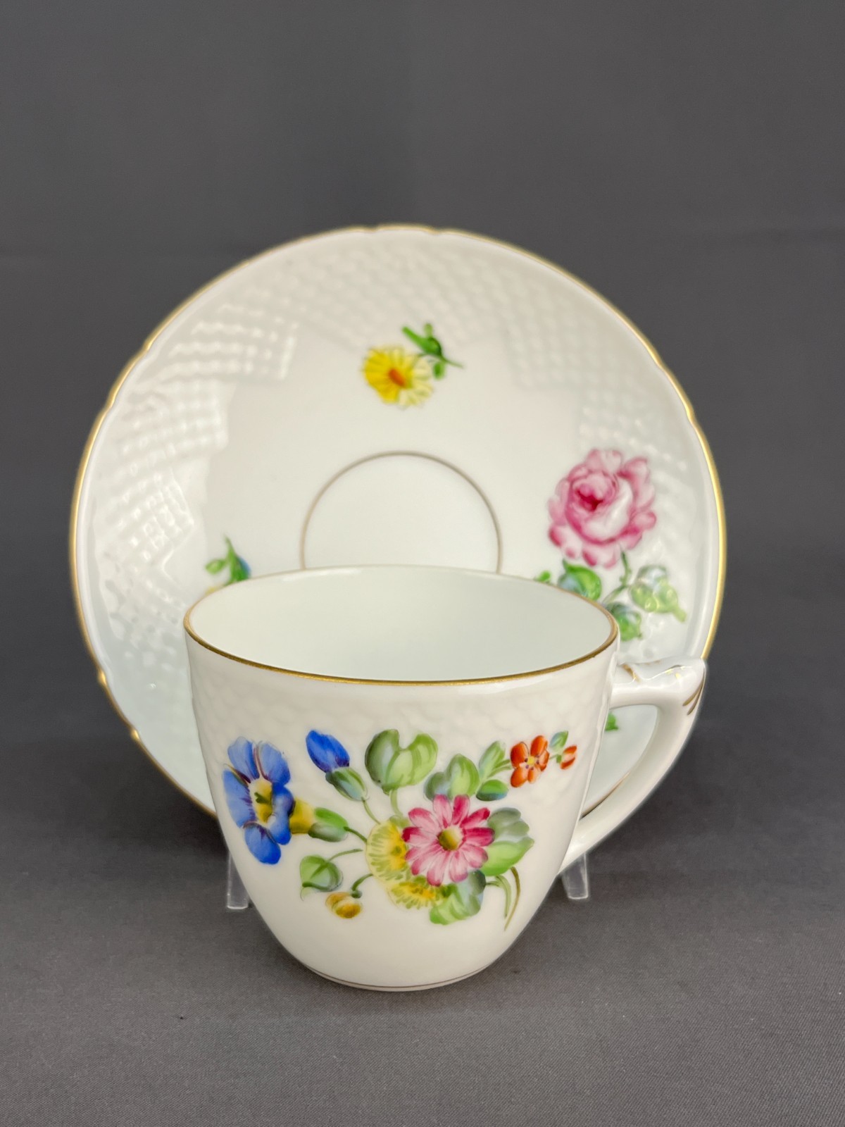 10 B&G Bing Grondahl SAXON FLOWER 2 1/2″ Flat Cup & Saucer Sets c. 1940’s : MINT