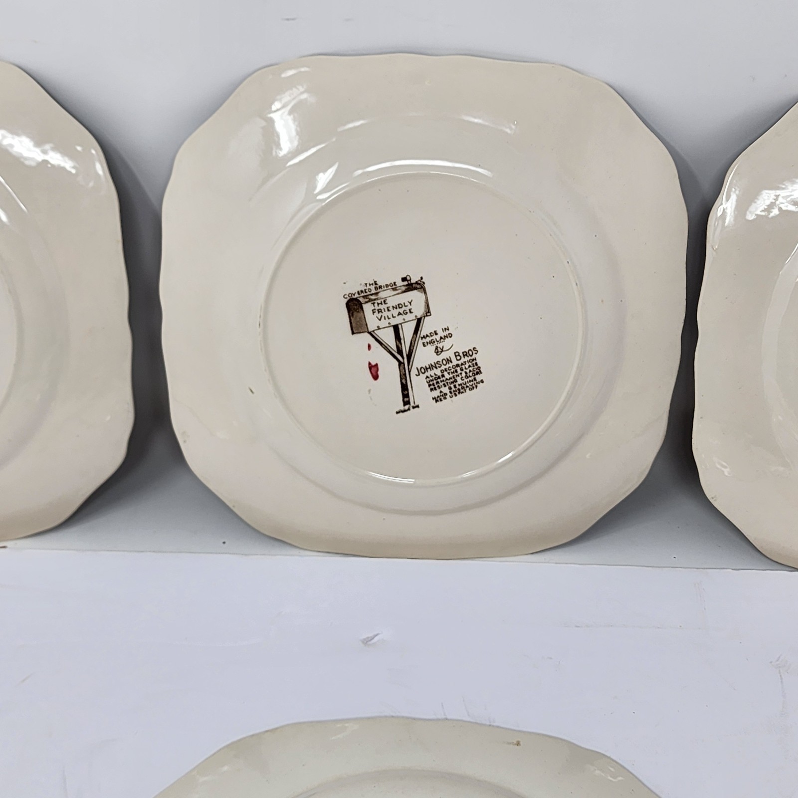 Friendly Village Johnson Brothers Covered Bridge Square Salad Dessert Plates Set