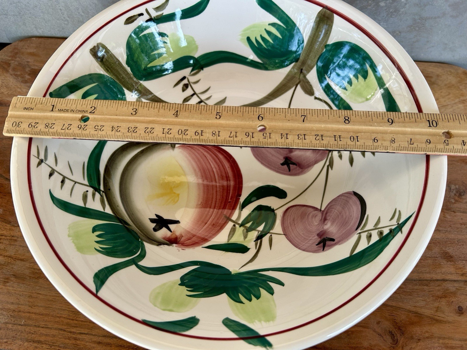 Ironstone Hand Painted Fruit Floral Ironstone Bowl, Round, 10in, Glossy