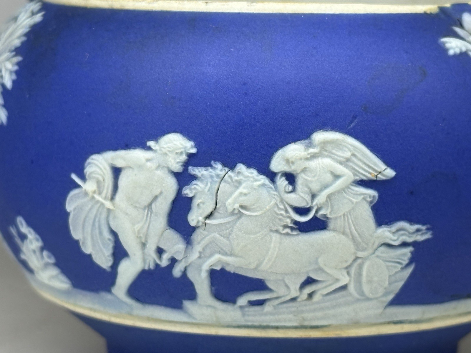 Antique 1880 Wedgwood Cobalt Blue Jasperware Neoclassical Nymphs Scene Tea Set
