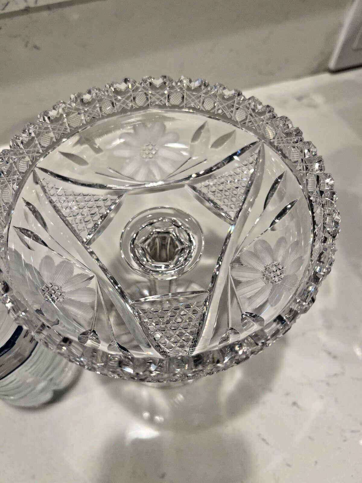 American Brilliant Period Cut Glass Crystal Compote 9″ MINT Cut Edge AMAZING