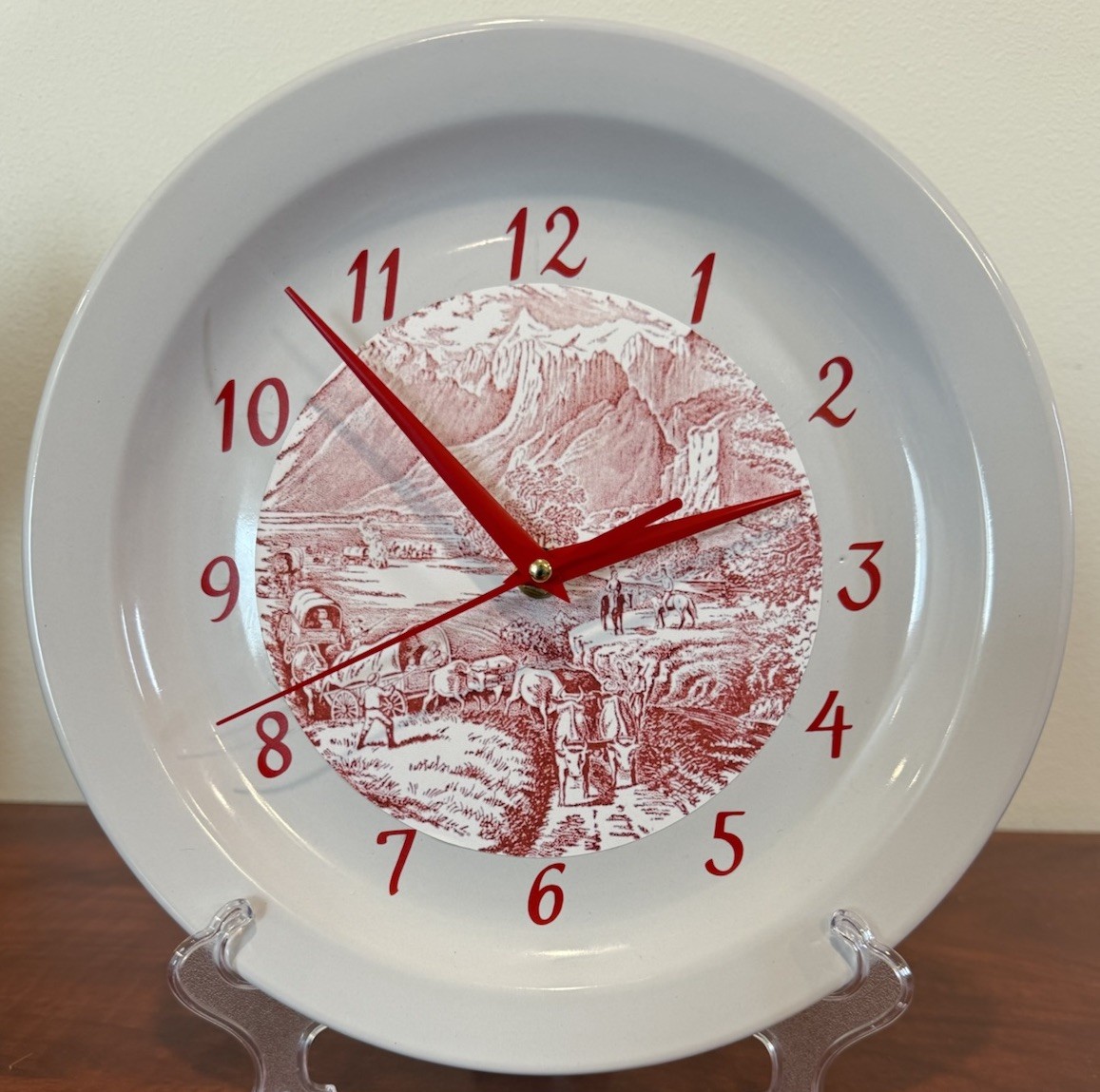 Royal China Currier And Ives Inspired Homemade Pink Clock Rocky Mountain Scene