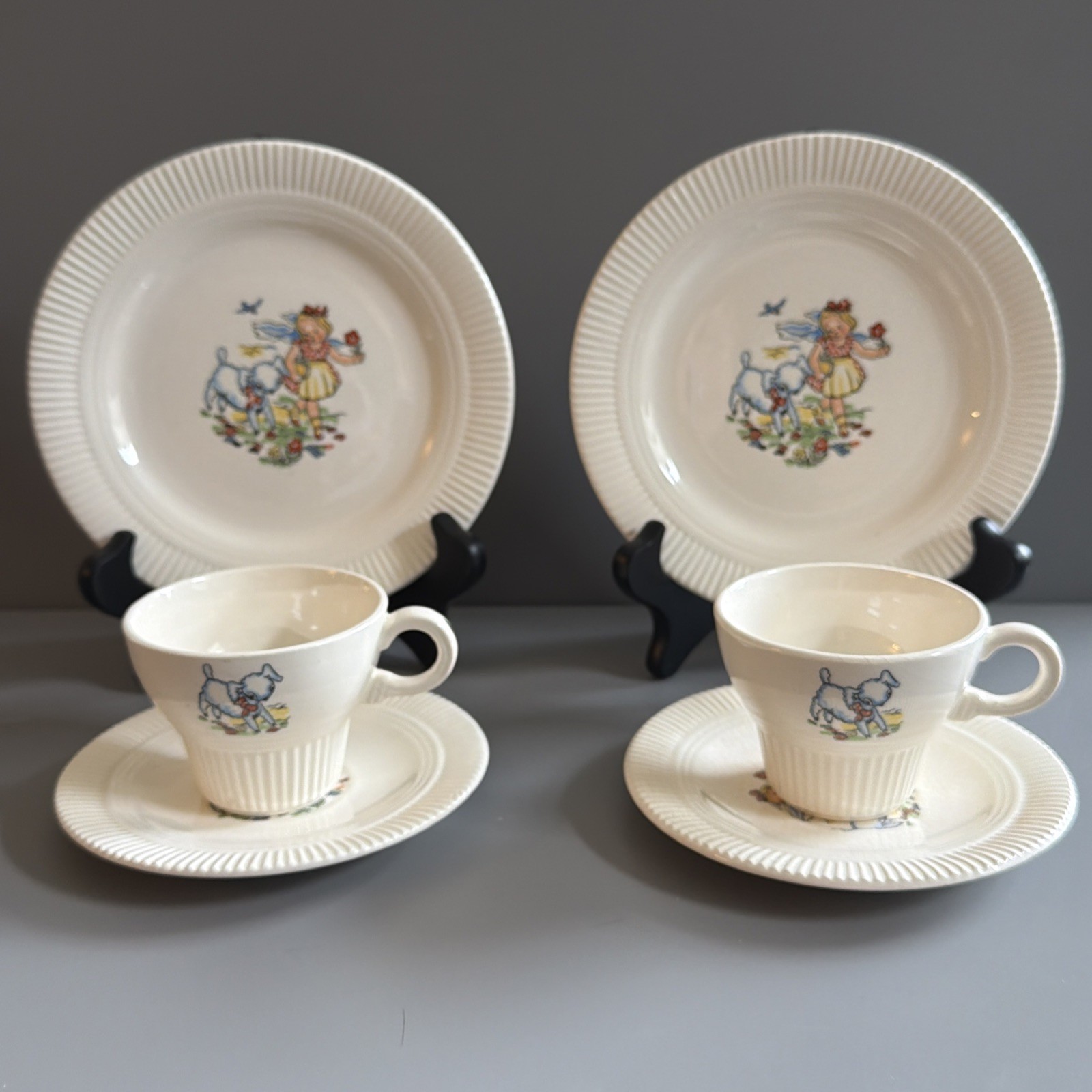 Service for 2 Victory by Salem China Co “Mary Had a Little Lamb” Tea cup Plate