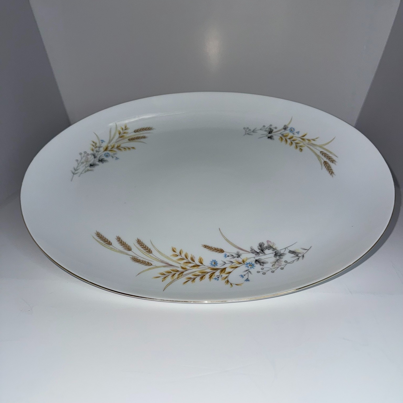 Vintage Autumn Wheat Fine China Japan 14″ Oval Serving Platter Gold Trim