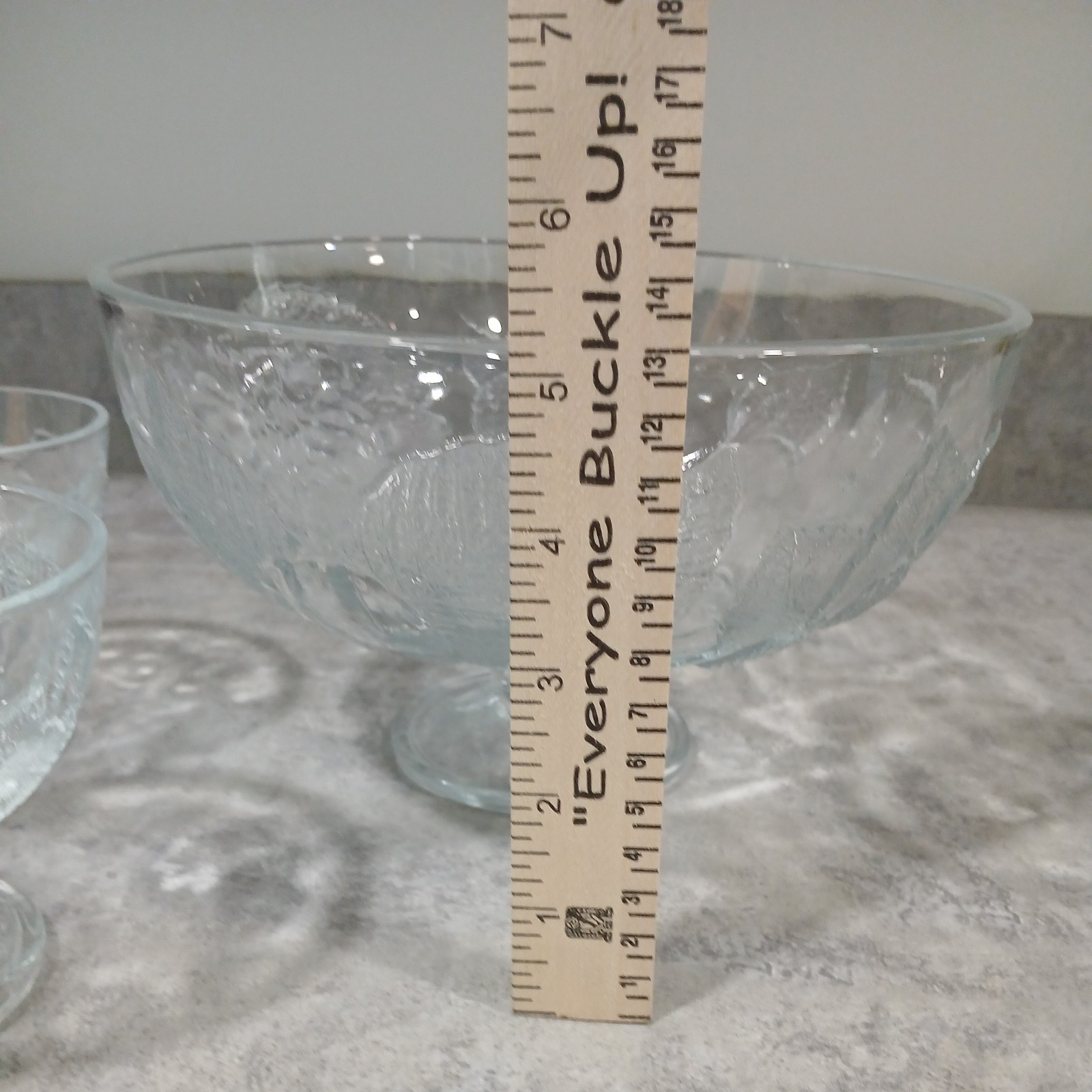 Set Of 5. Pasabahce Pressed Fruit Glass Serving Bowl And Dessert Footed Bowls