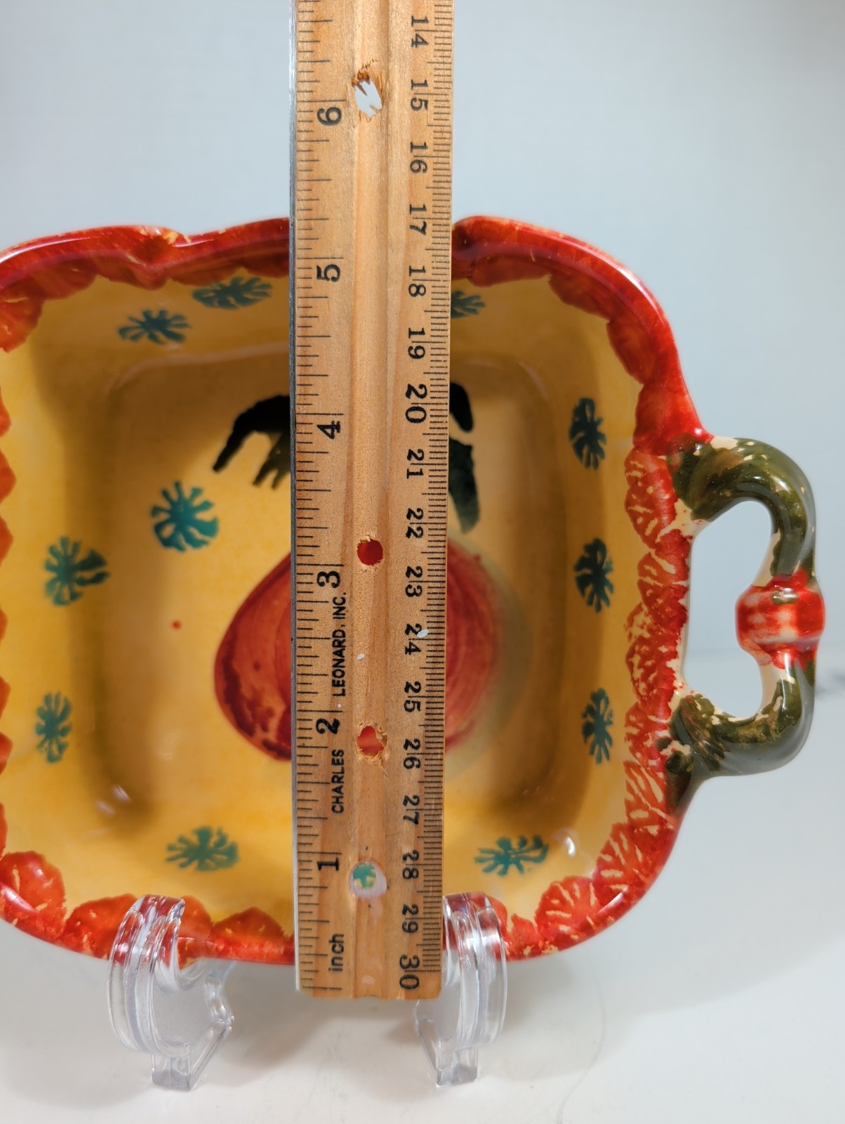 Italian Hand-Painted Vegetable Motif Two-Handled Ceramic Bowl Appx 5 In+7in Oven