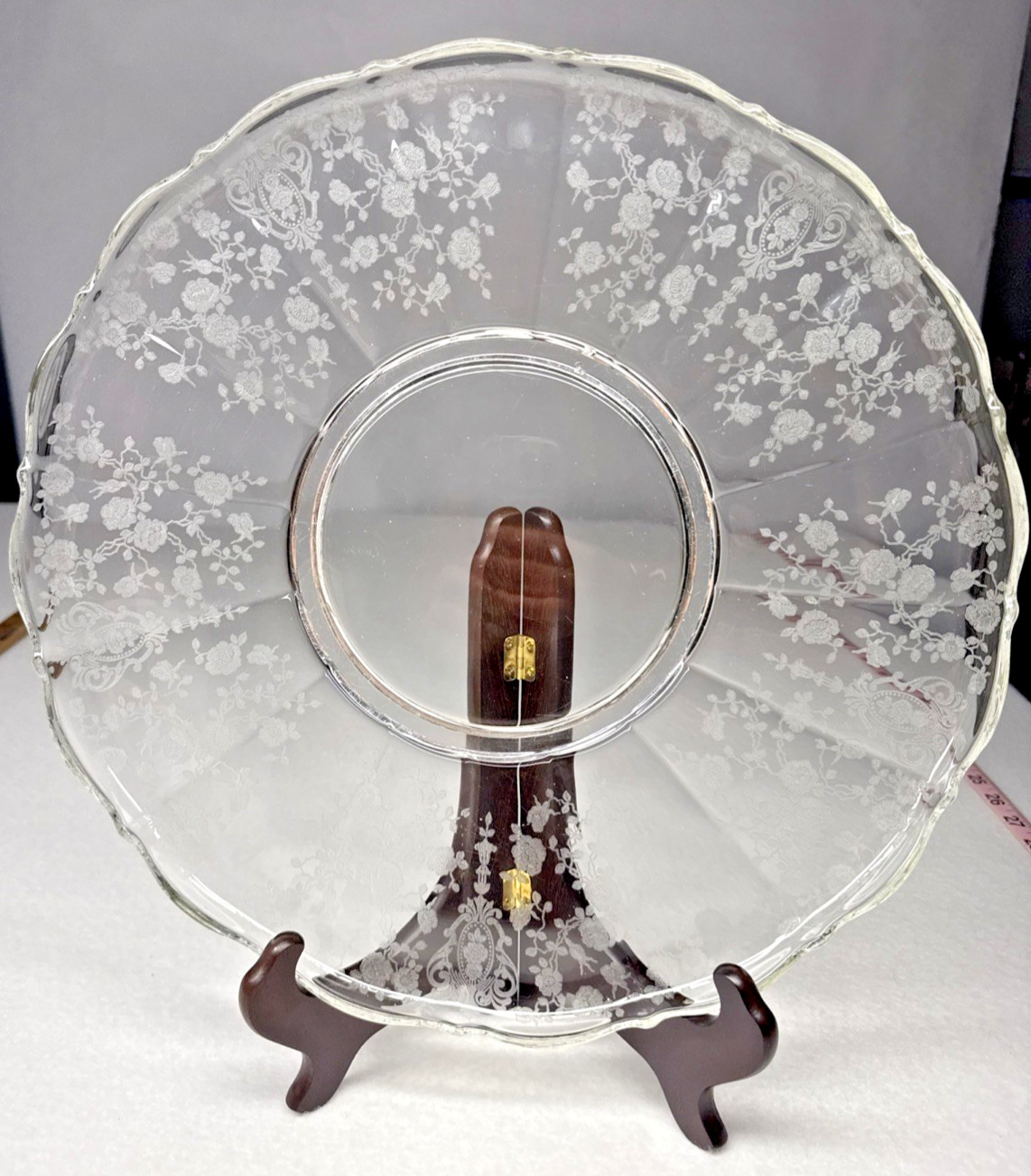 Cambridge Rose Point Etched Glass Serving plate 14.5″ Elegant Crystal Vintage