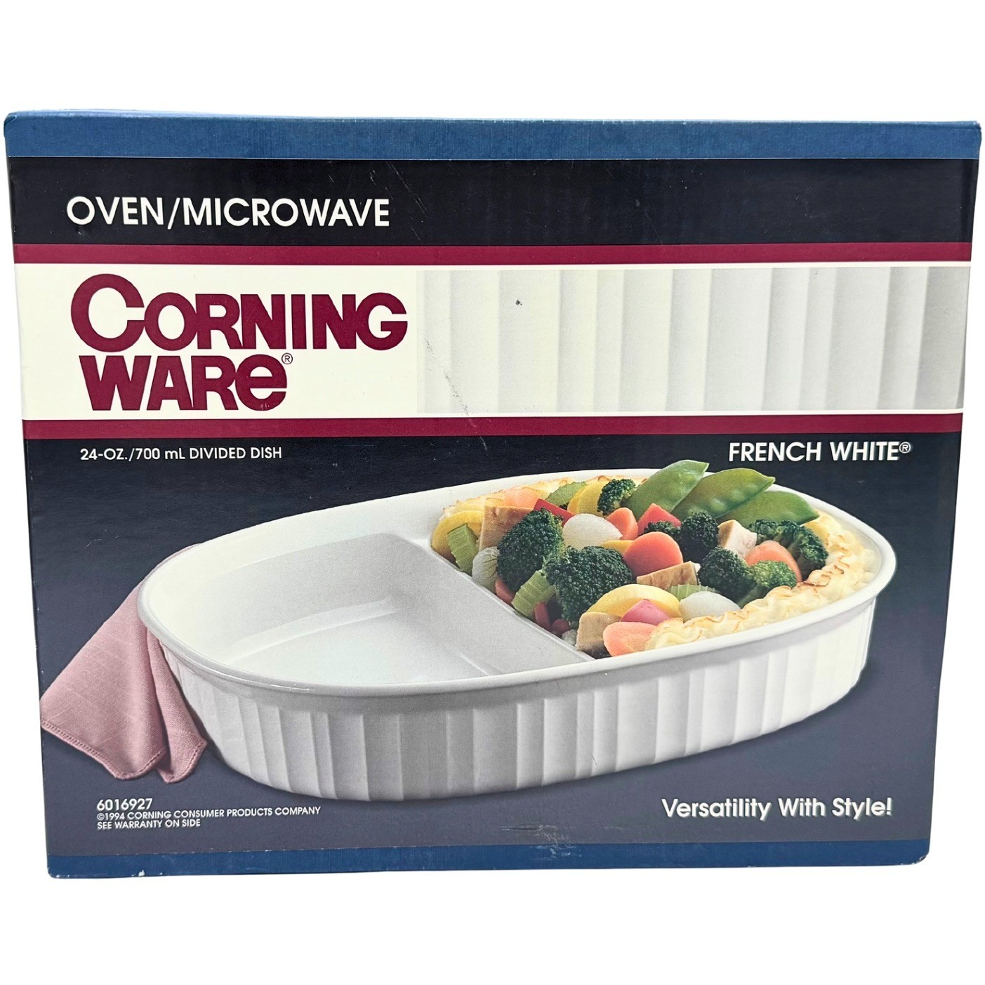 VTG CorningWare French White Divided Dish 24oz 700ml 6016927 1994 NIB New In Box