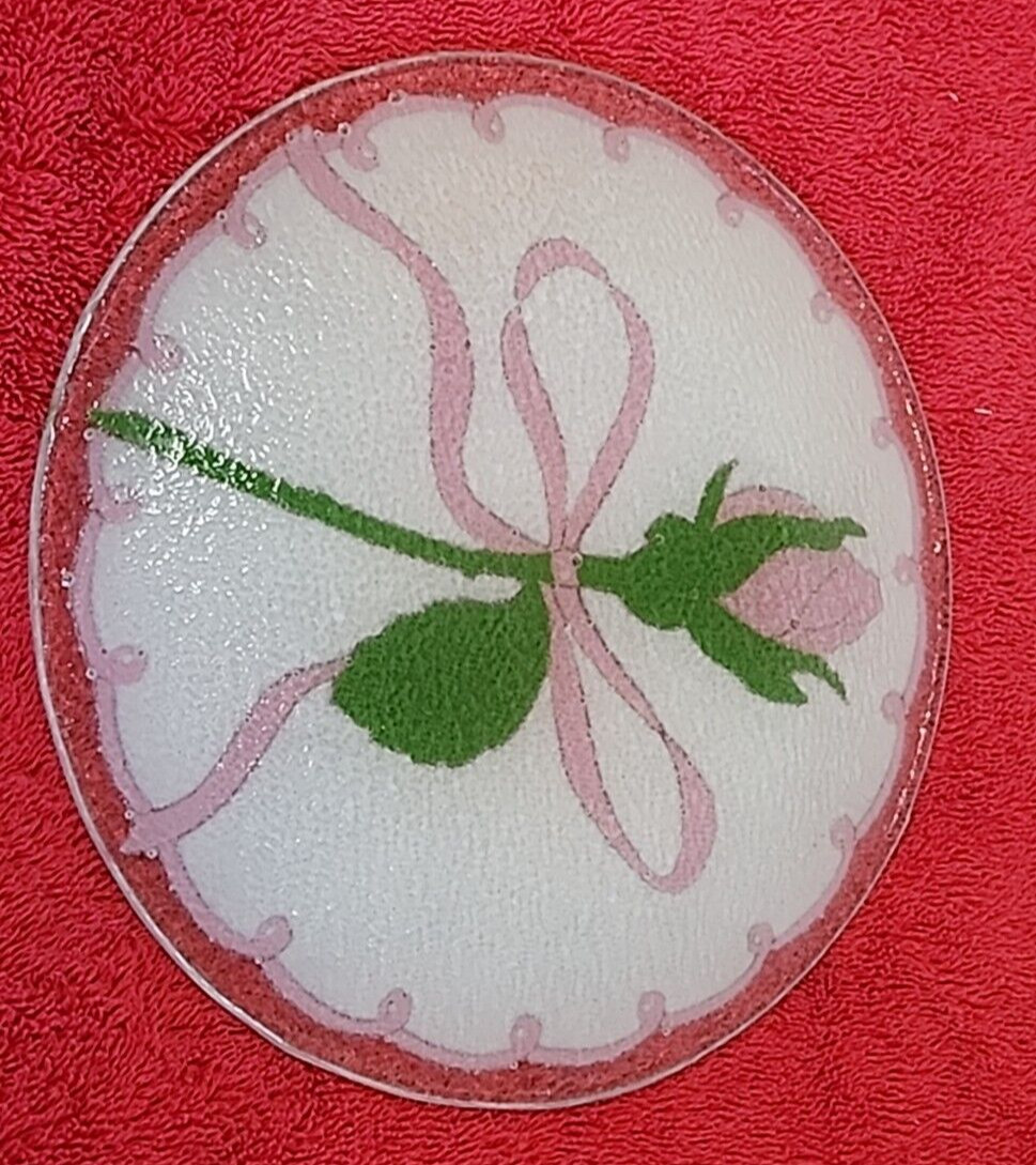 Peggy Karr 8″ Breast Cancer Hope Round Plate Fused Art glass Signed 2003