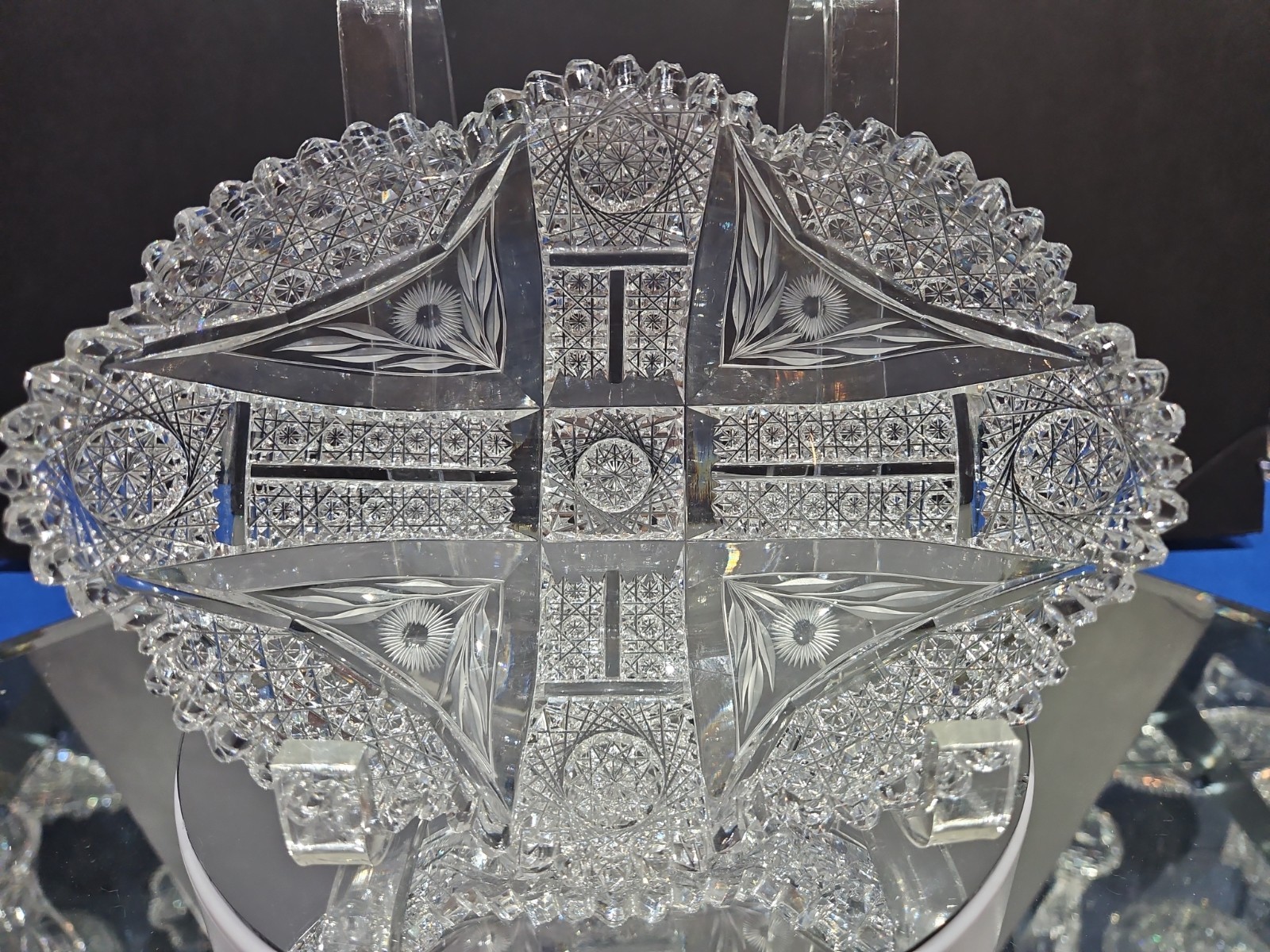 7″ Bowl American Brilliant Period Cut Glass Crystal Clark Signed “Chippendale”