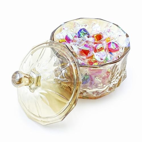 8oz Glass Candy Jar with Lid,Small Crystal Fall Candy Dish,Apothecary Jar Amber