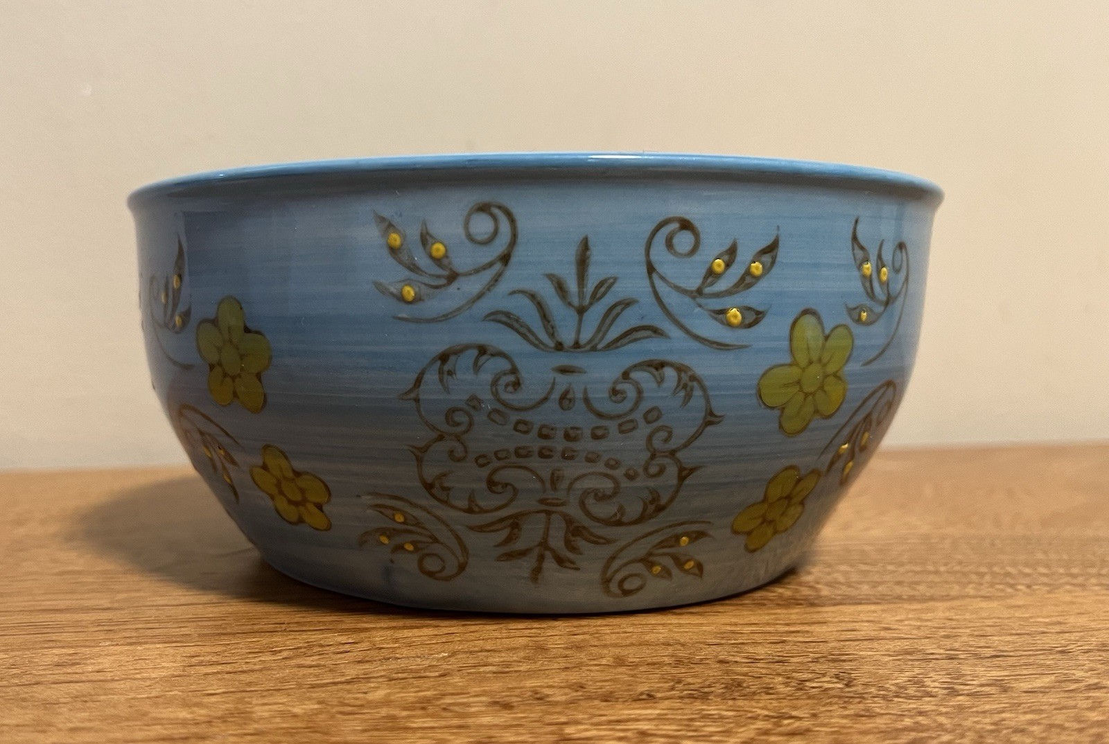 Yokohama Studio Hand Painted Raised Blue White Pattern 7.25” Bowl