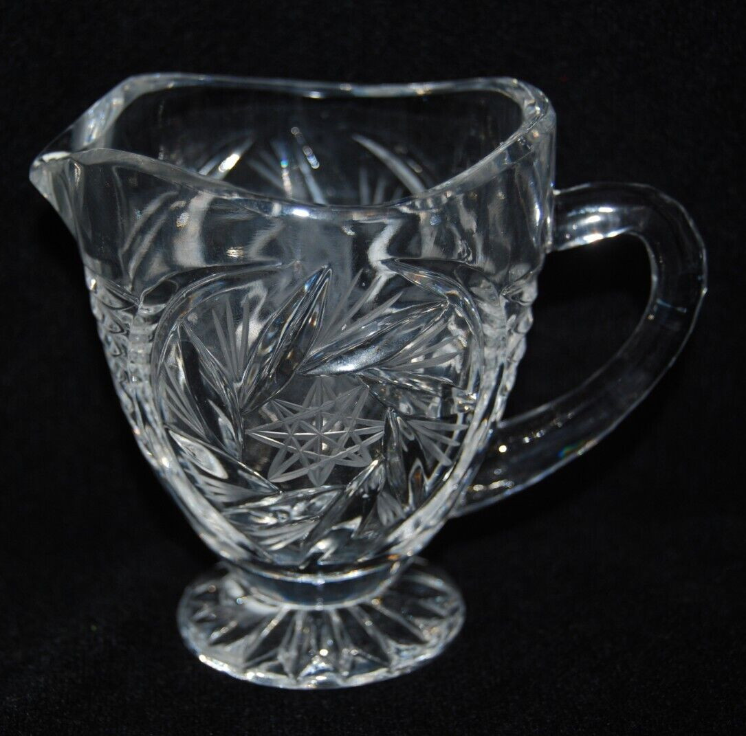 Vintage Crystal Hand Cut Glass Lidded Sugar Bowl and Creamer Set Elegant Dining