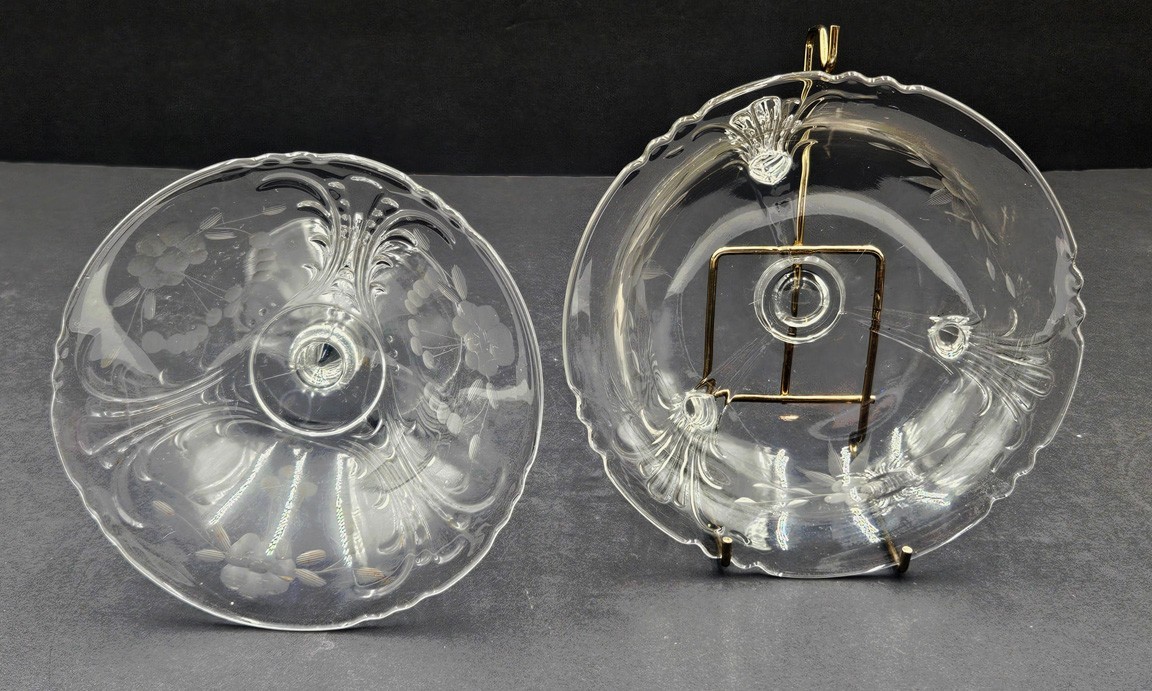 Candy Dish and Compote Indiana Glass Double Fler de Lis Clear with Etched Design