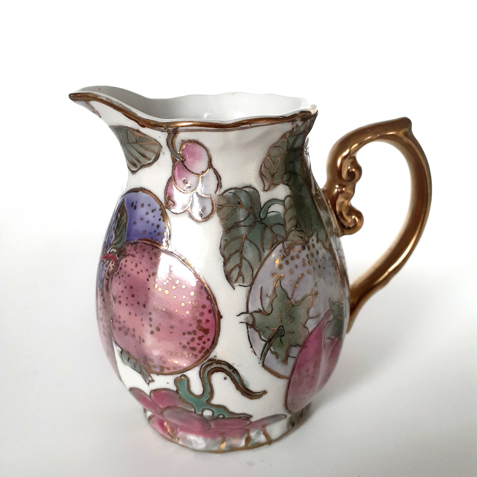 Toyo Vintage Chinese Porcelana Creamer Hand Painted Plum Floral Gold Trim 4″