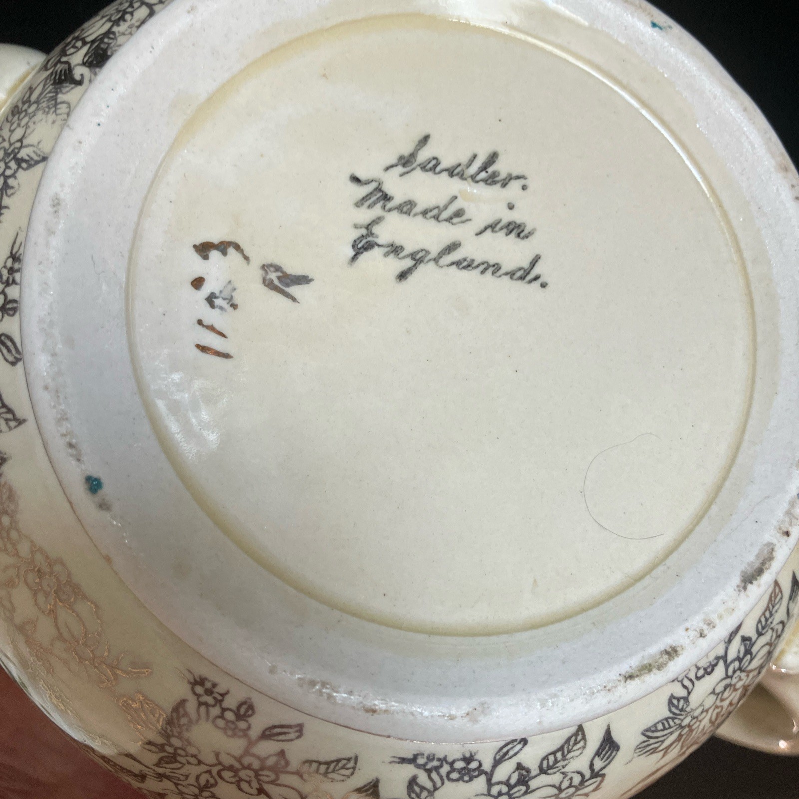 VTG. SADLER ENGLAND Porcelain Teapot Victorian Lady Floral Gold Gilt Trim
