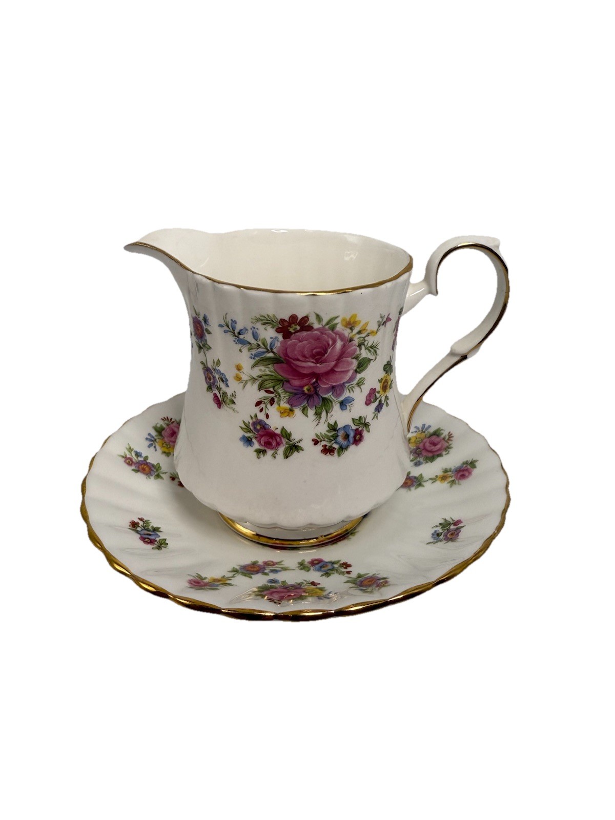 Salisbury Pink Roses Bone China (2) Creamer and Saucer Made In England