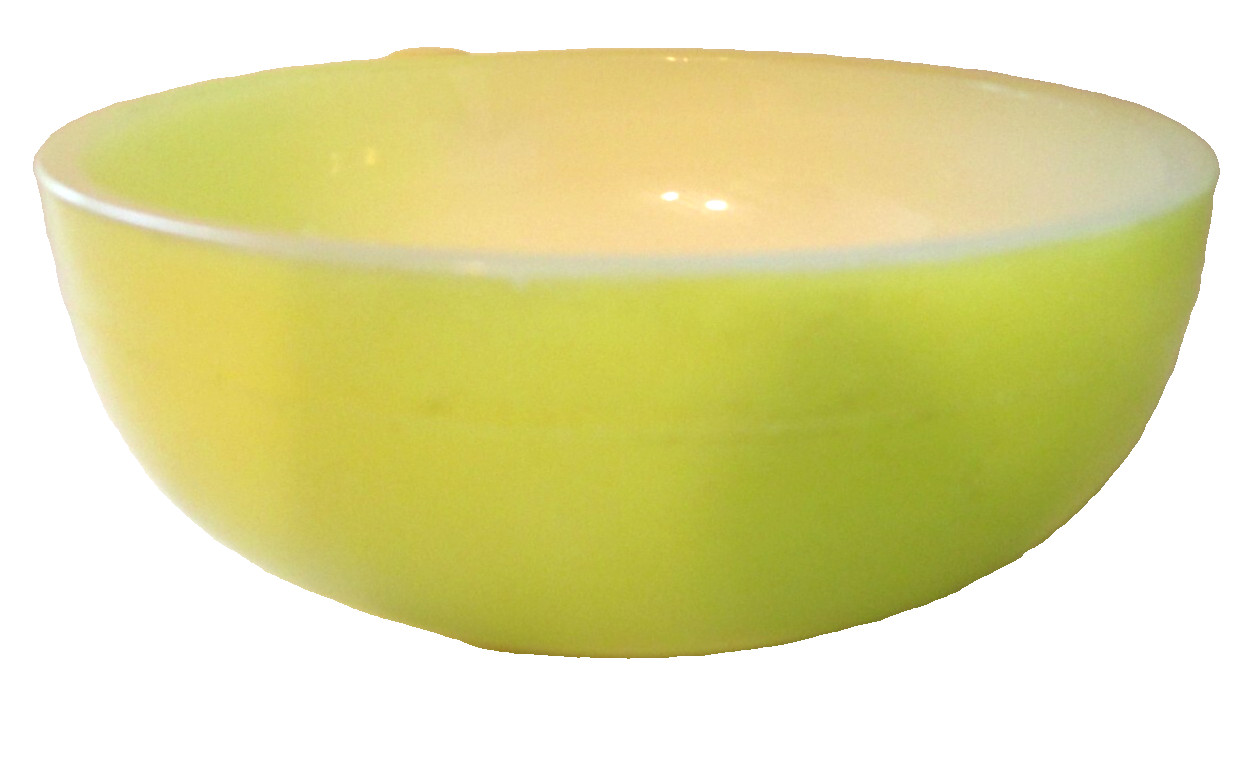 Vintage Glasbake Yellow 12 oz Chili Soup Bowl Lug Handle USA J-2057-4