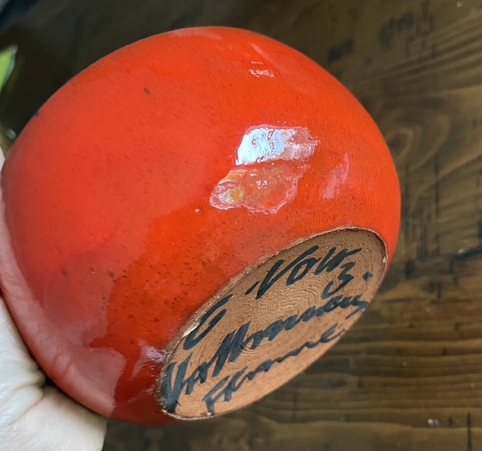 Vallauris French Pottery Bowl Red Orange Charles Voltz 5 1/2 inches France MCM