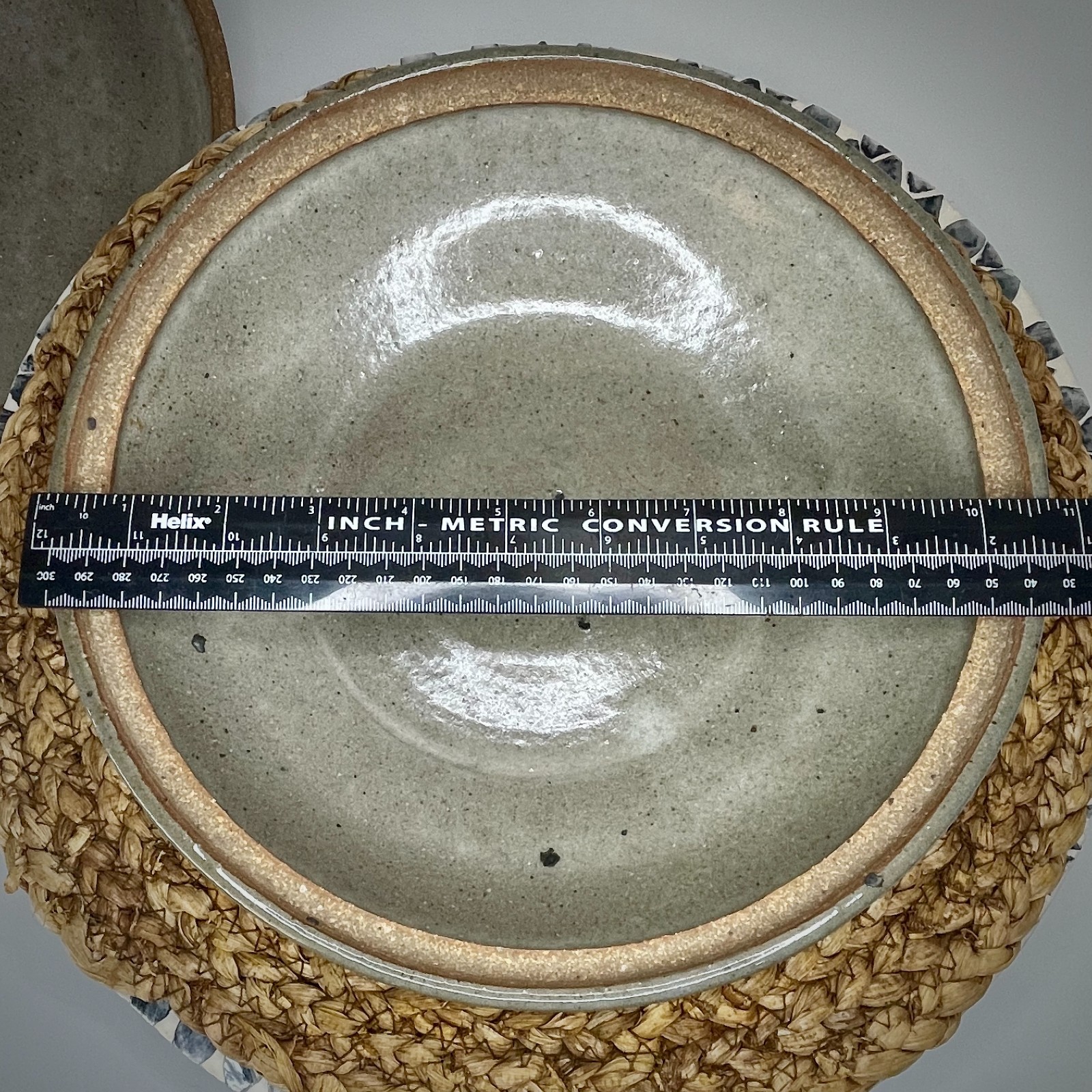 Stoneware Lidded Serving Dish Crock Rustic Pottery Blue Tan Gray Handmade Signed
