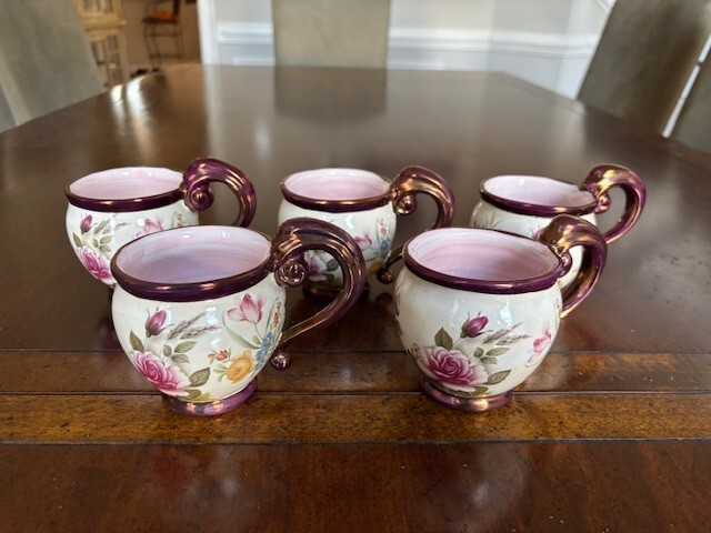 MCKENZIE CHILDS CHELSEA LUSTER TEA CUPS 2003 RARE LOT OF 5