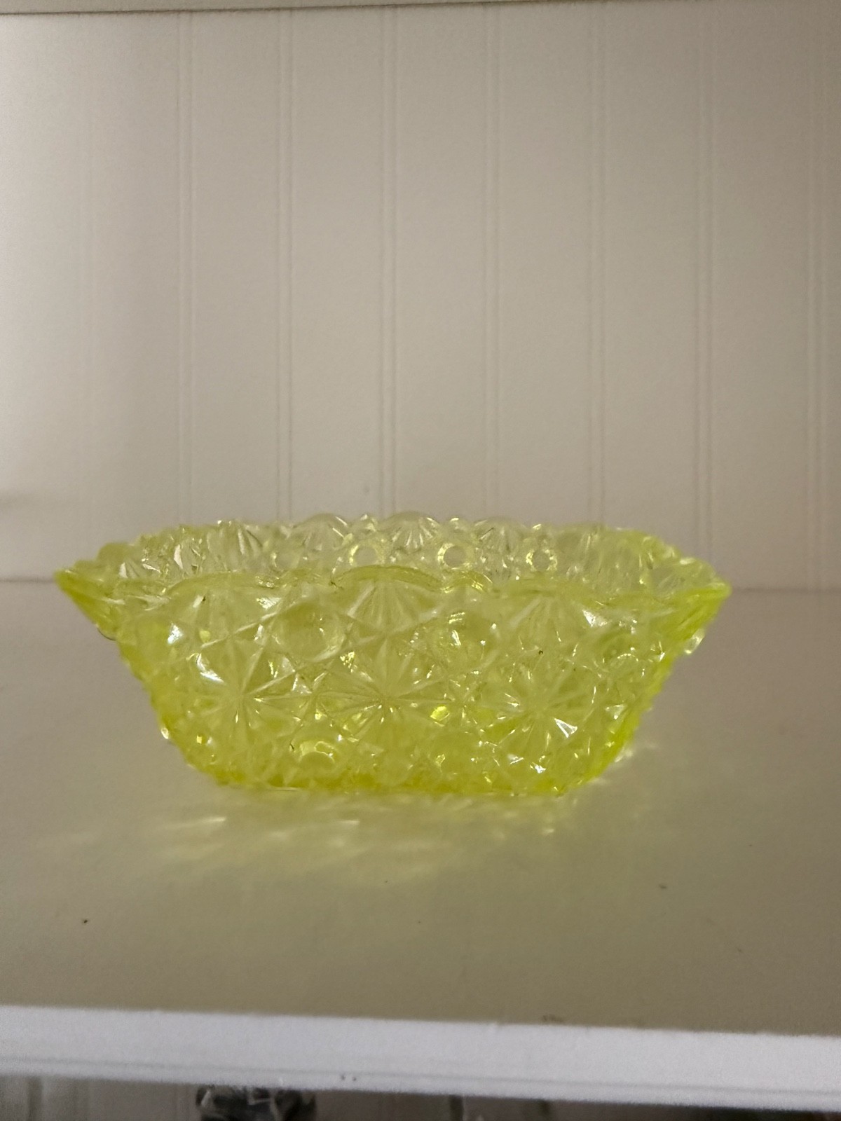 Vintage Canary Yellow Uranium Glass Square Berry Boat