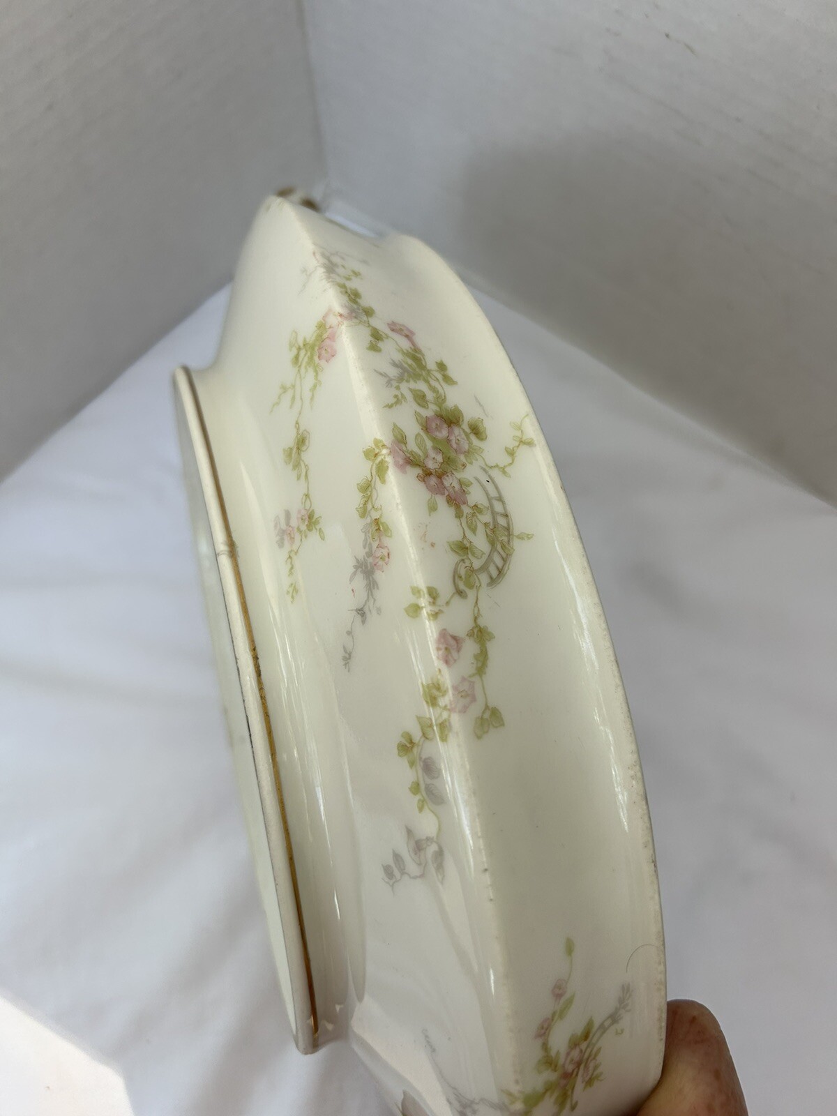 Antique Theodore Haviland Limoges France Pink Flowers Oval Serving Bowl 11 in
