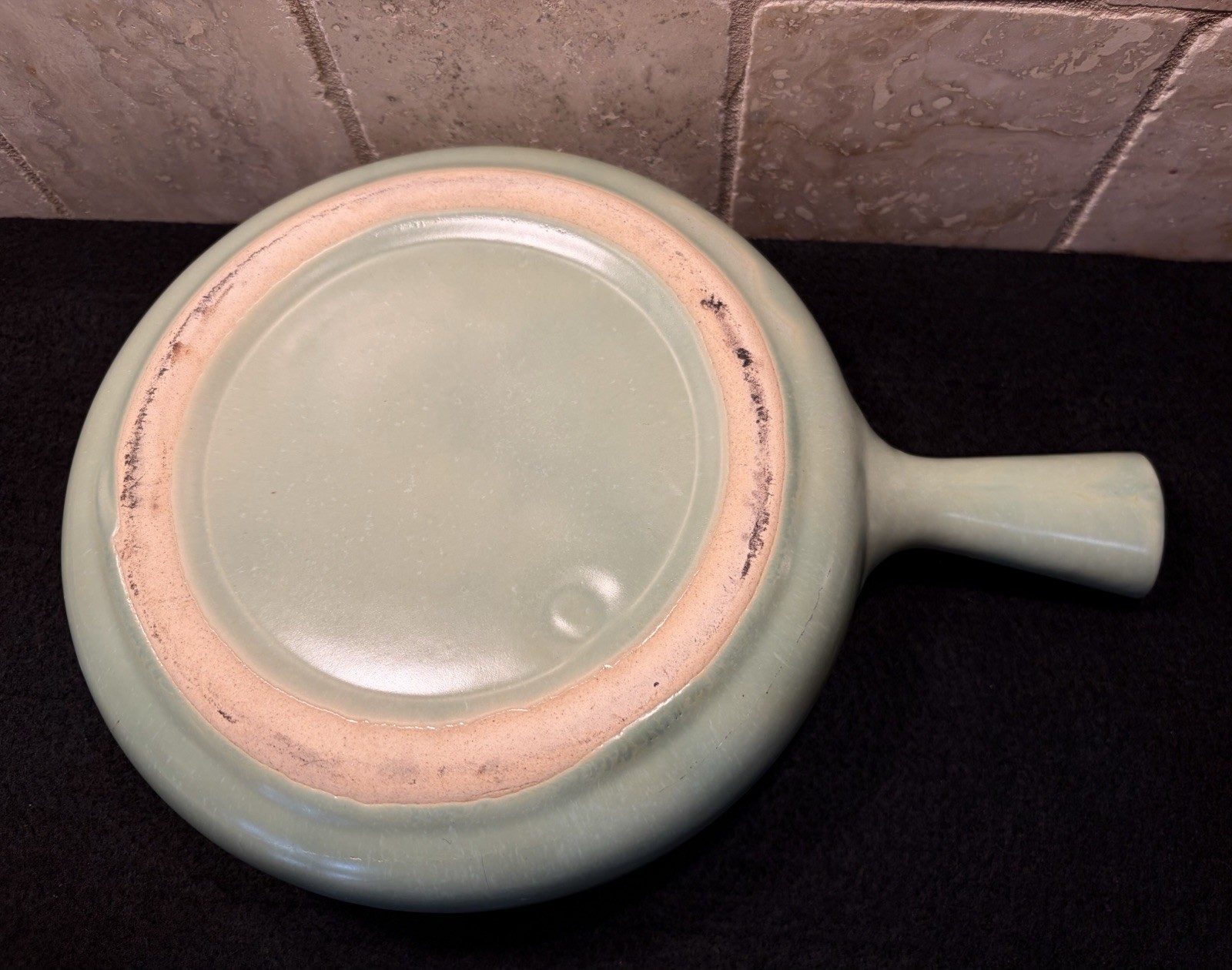 VTG La Solana Pottery Covered Casserole Dish Lid Sage Green 7” Solana Ware