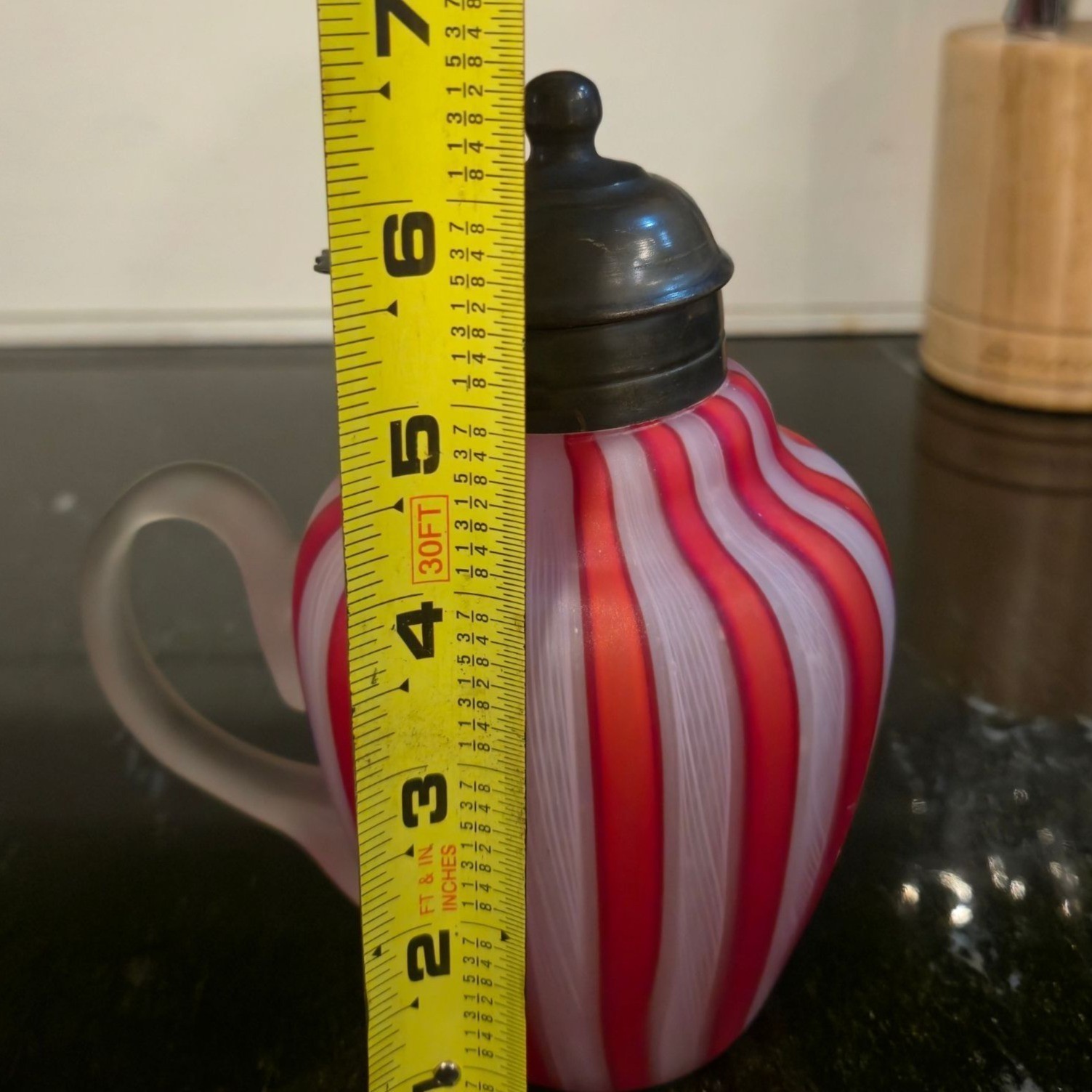 Vintage FRATELLI TOSO Murano Latticino Glass Syrup Jug Italian Victorian cruet