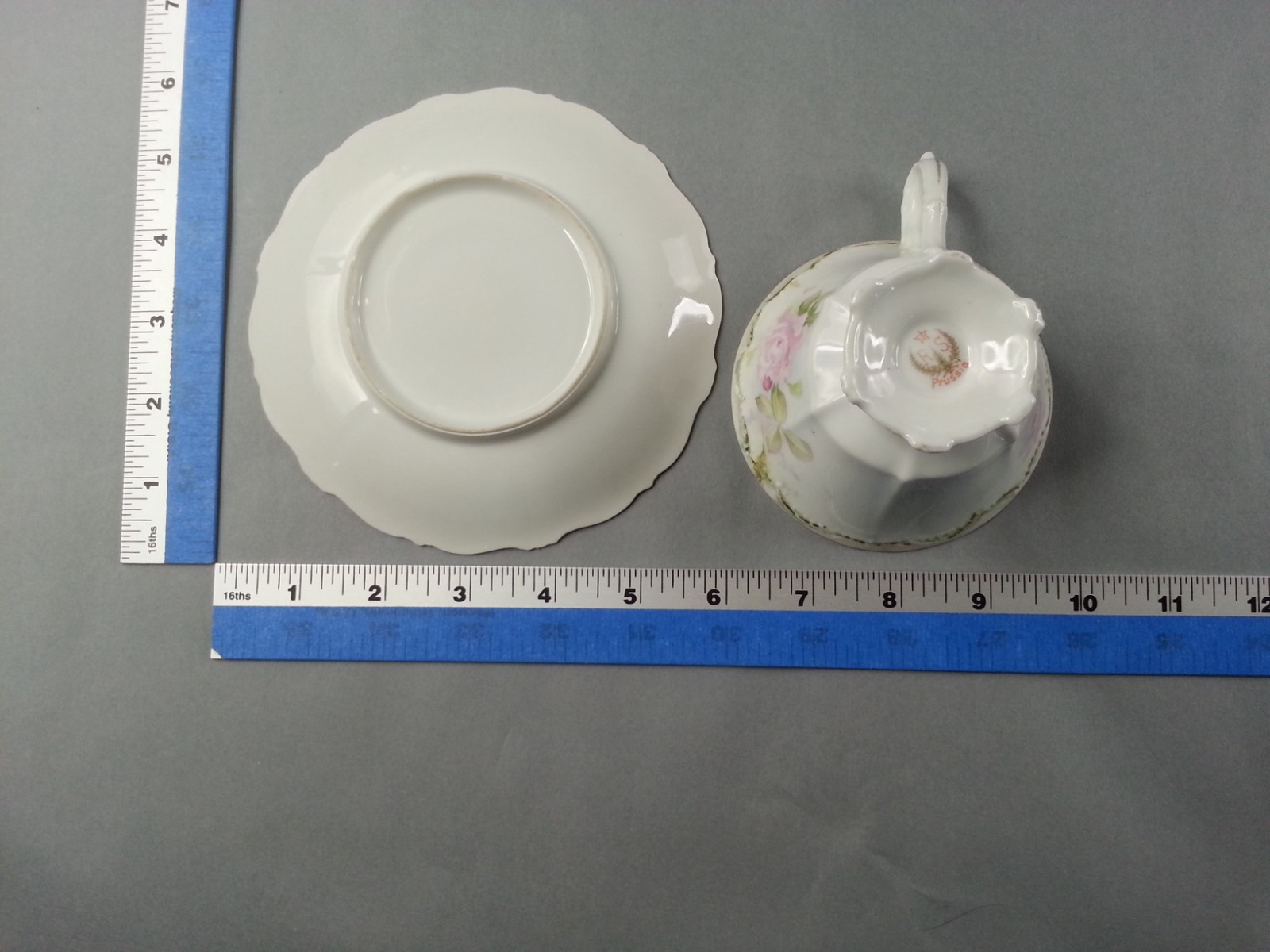 RS Prussia Cup And Saucer Floral Pink White Flowers Porcelain
