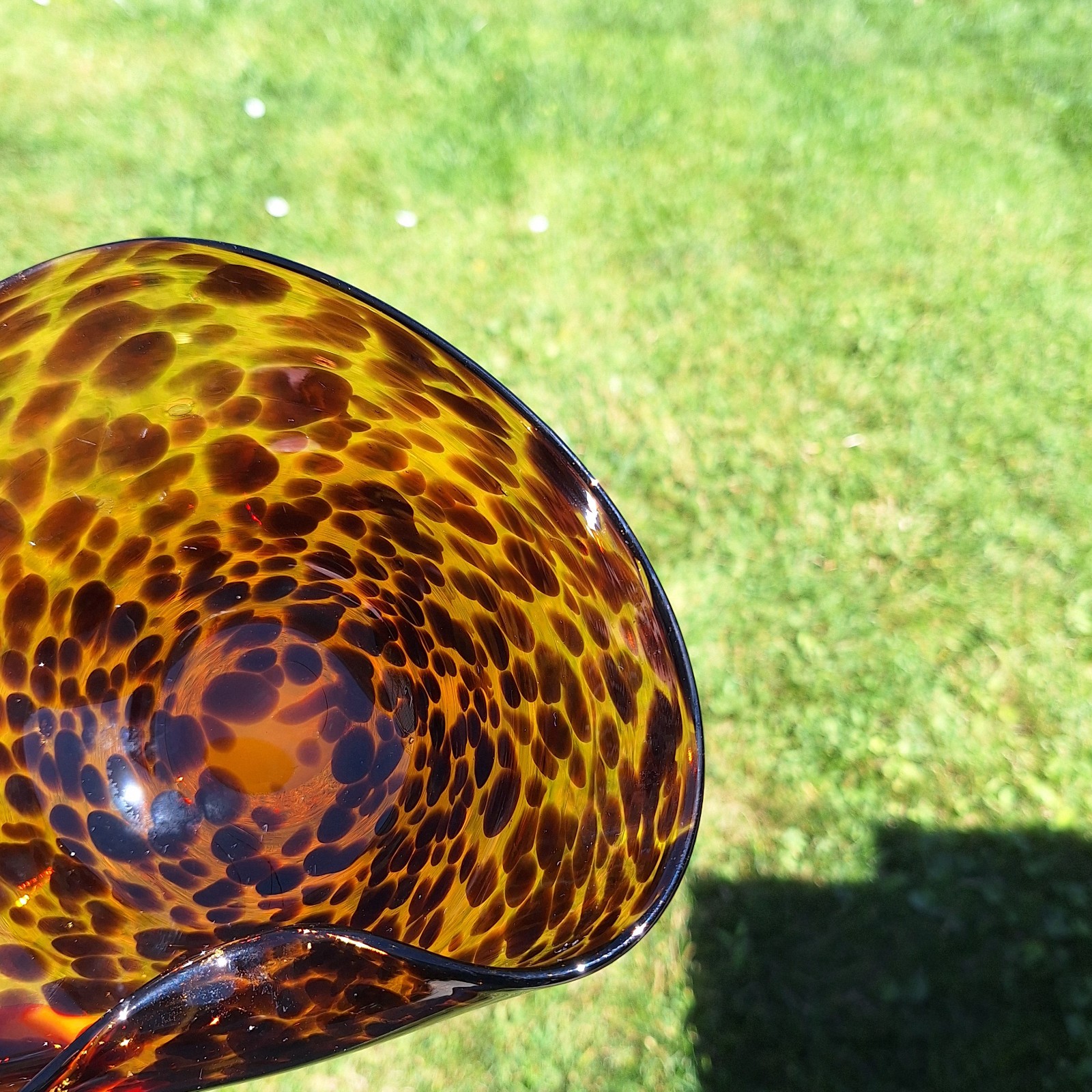 Art Glass Bowl Heart Tortoise Shell Amber Brown Marbled Leapard Design