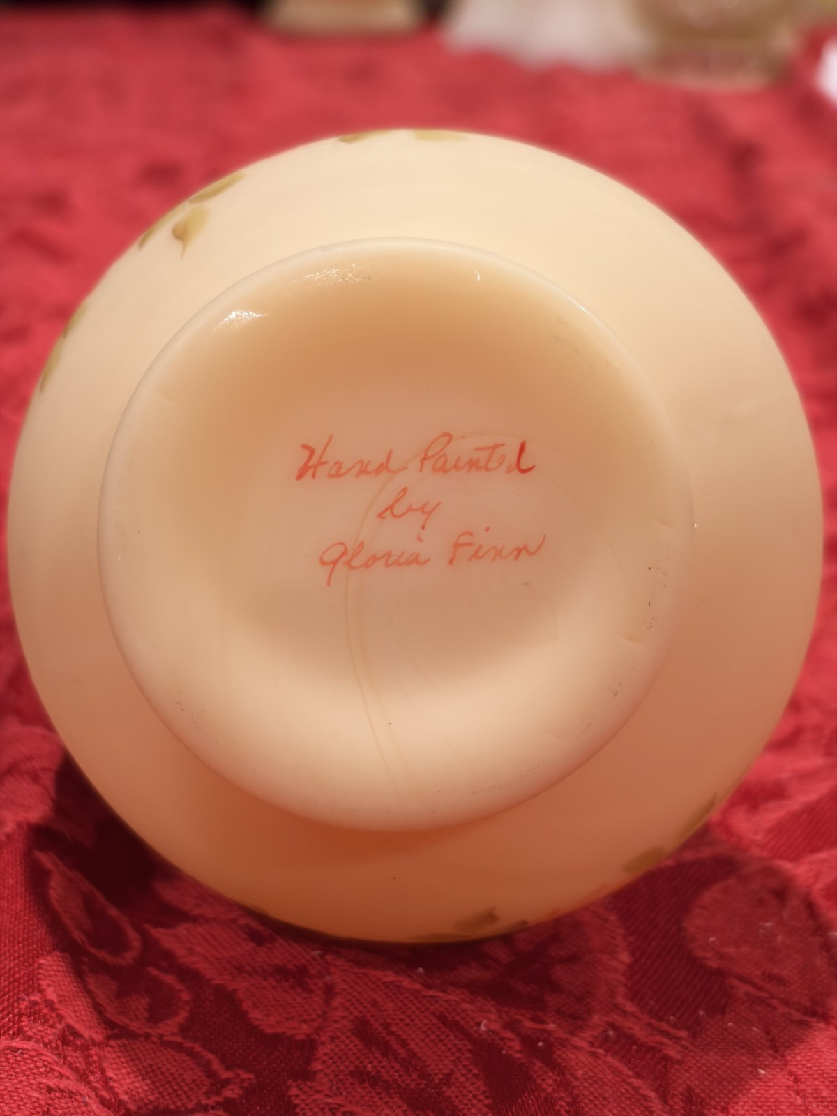 Vintage Fenton Burmese Satin Glass Cruet Stopper Hand Painted Roses UV Glow