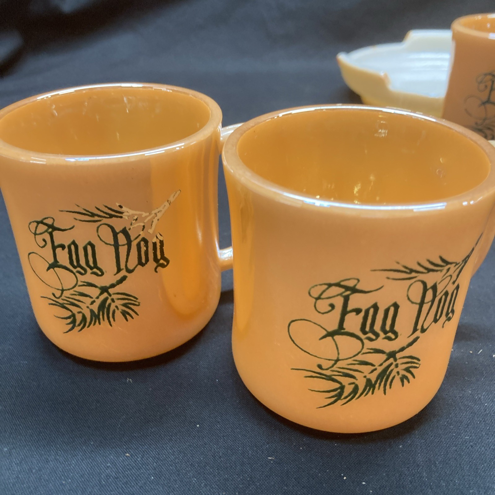 eggnog punch bowl set vintage Tom & Jerry Peach Luster Fire King W/stand 12 Cups
