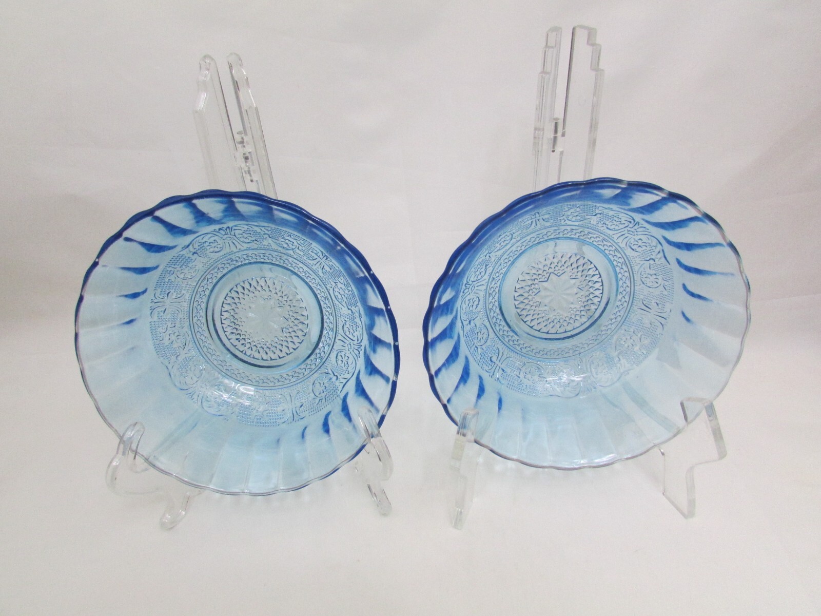 Vintage Glass Kig Blue Serving Bowls (2)