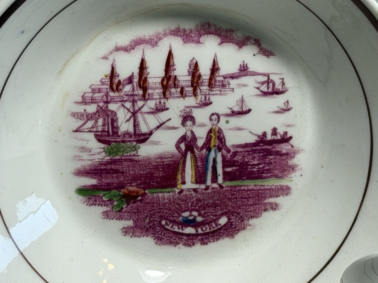 Historical Staffordshire Porcelain Cup and Saucer With View Of New York Ca. 1840