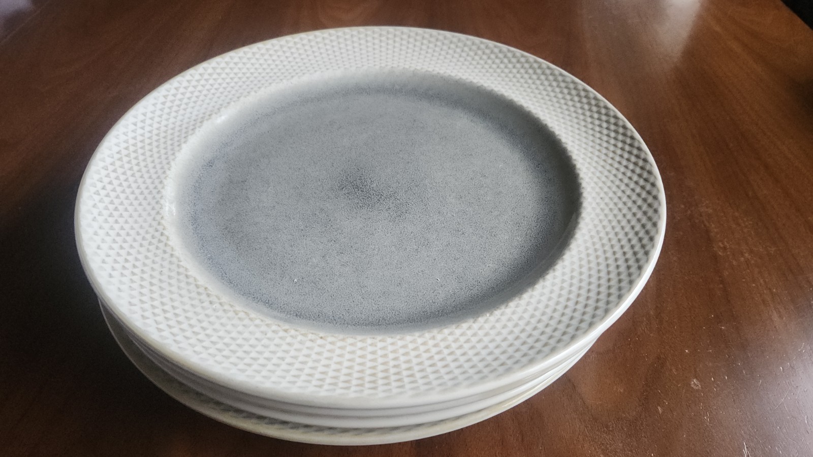 SET OF 4 Laurie Gates MONTEREY Gray Stoneware 10.75″ Dinner Plates
