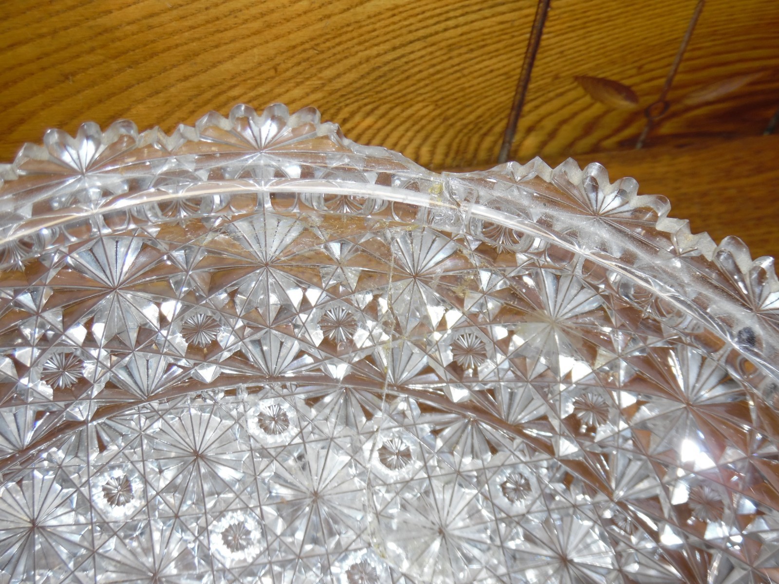 DAMAGED Antique American Brilliant Cut Glass Large Covered Dish – 9.5″ Diameter