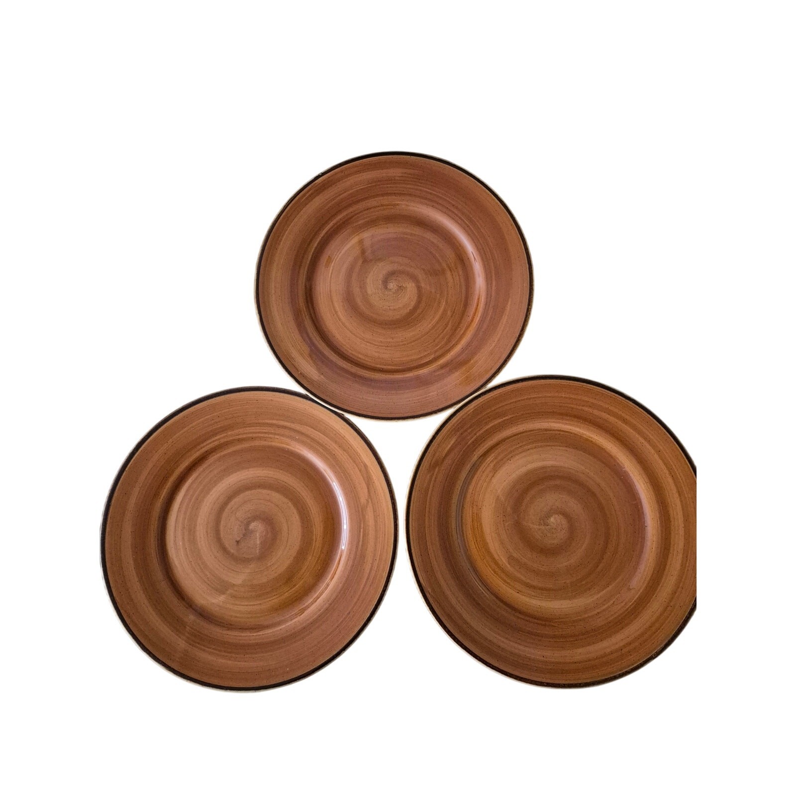 Thomson Pottery Kenya Brown Tan Swirl Dinner Plates Earthenware Set of 3