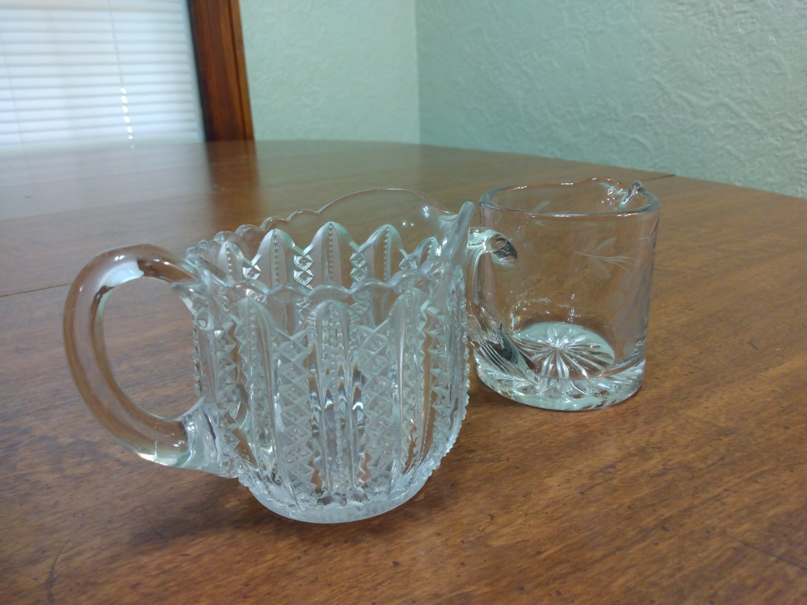 Vintage Diamond Cut Creamer & Grapevine Etched Creamer