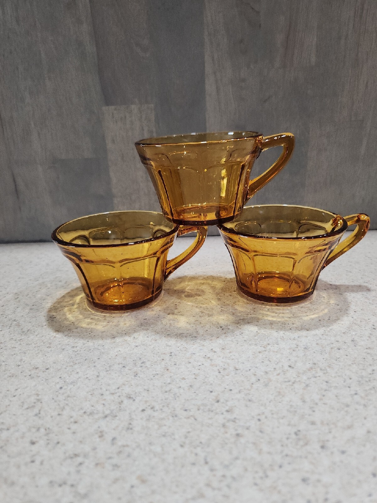 Diamond Glass Co. VICTORY AMBER Cup, Depression Glass, Set Of 3