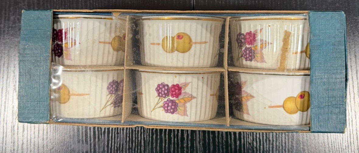 VTG Royal Worcester ‘Evesham’ Flameproof Porcelain Ramekins Set 6 Fruit Pattern