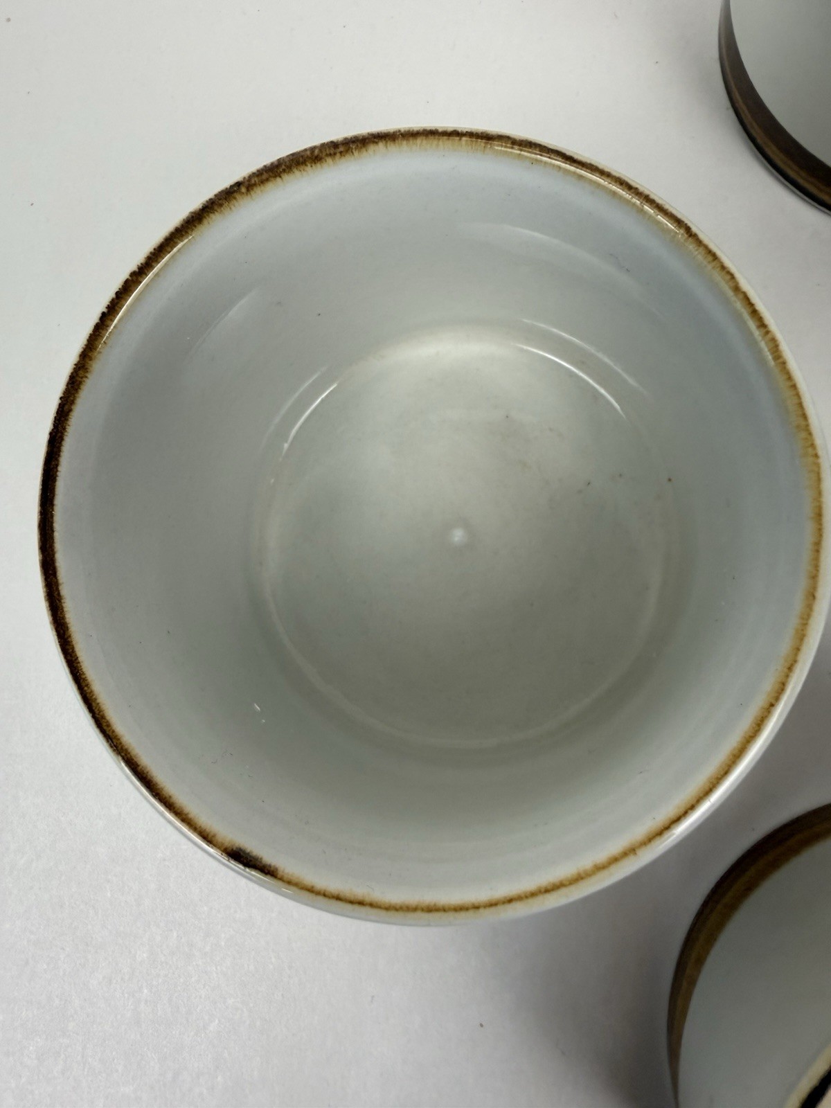 Vintage Norway Stavangerflint Coffee Or Tea Cups MCM 3” Brown Trim Set Of 4