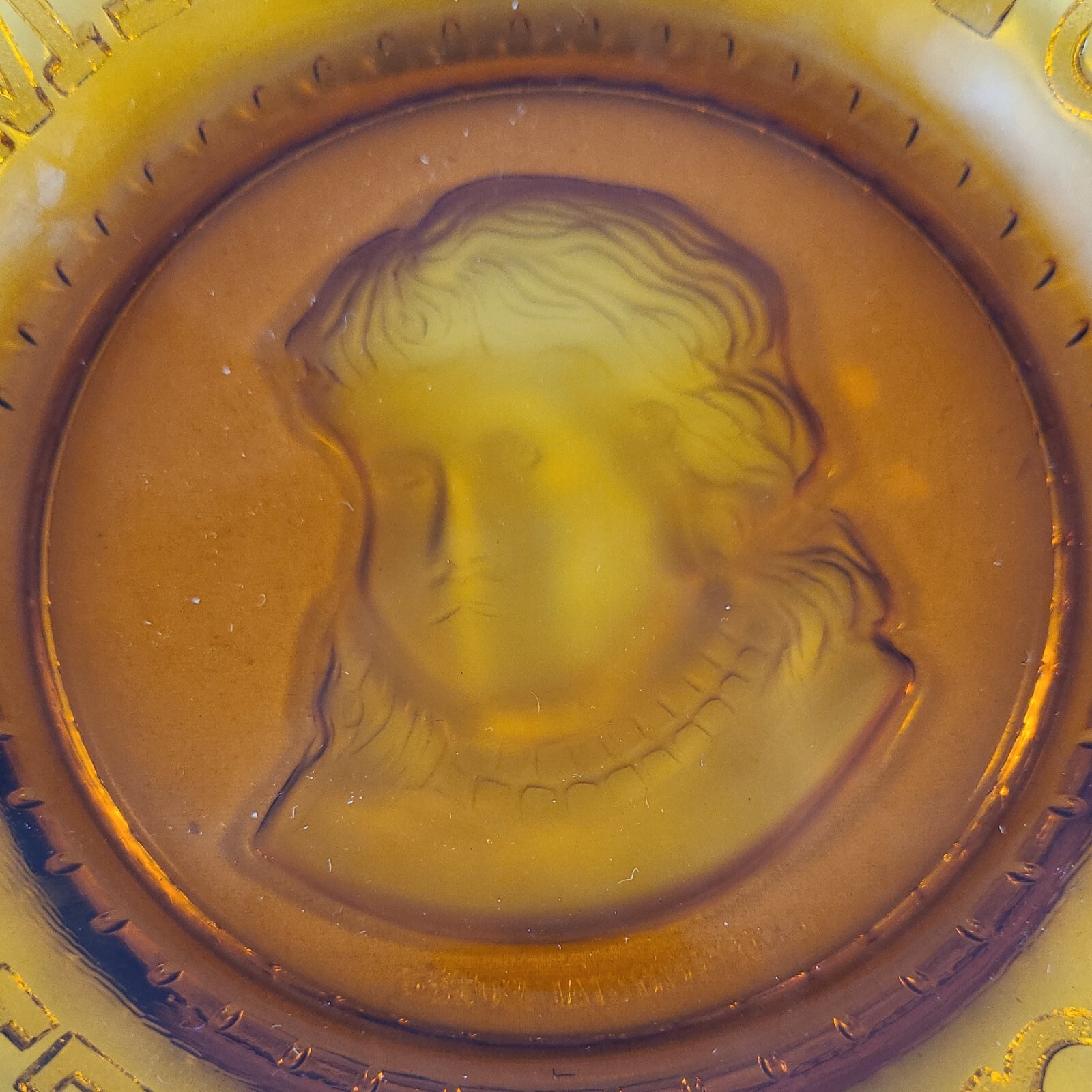 Antique Boy ABC Plate Emmas Homstead Glass Work Of Bryce Higbee & Co. #531 Amber