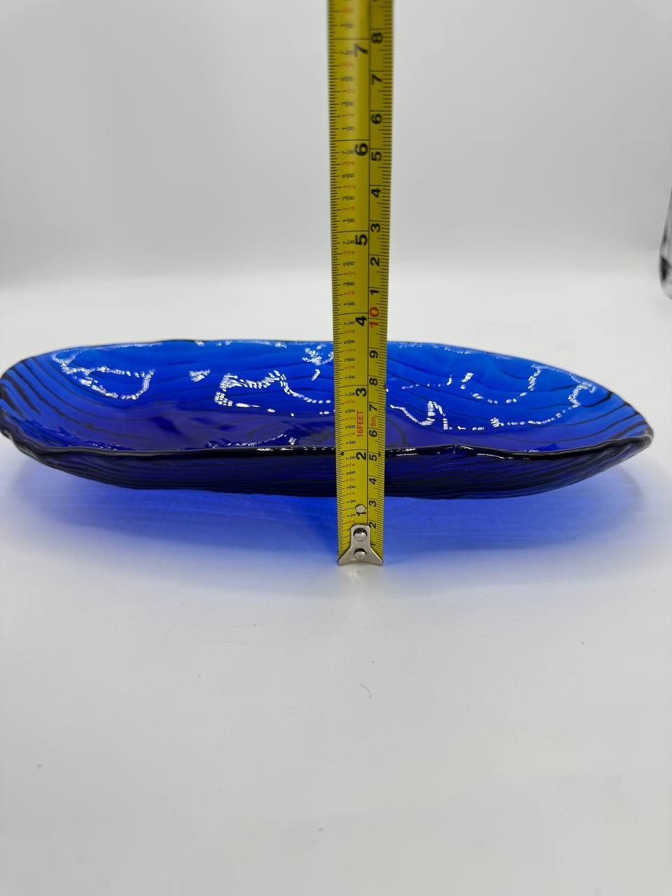 Vintage Cobalt Blue Textured Glass Oval Dish Platter 31 cm Mid Century