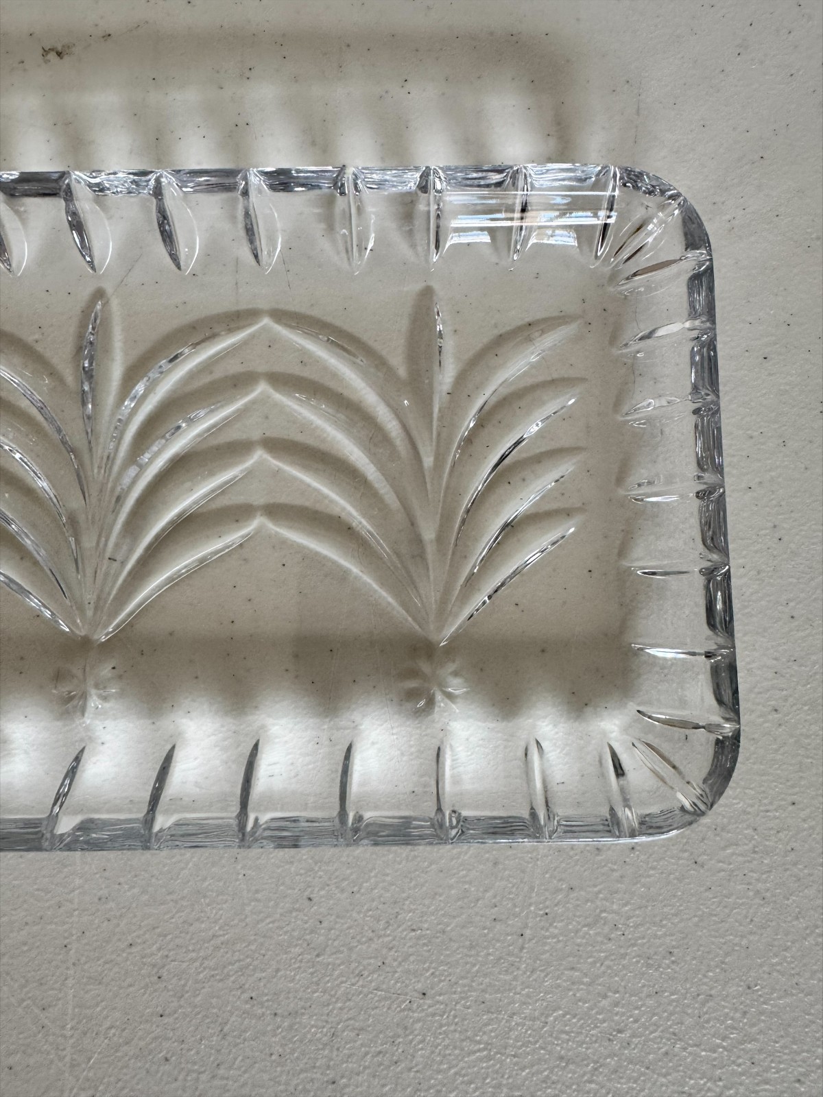 Heavy Cut Crystal Rectangular Serving Tray Leaf Pattern Clear Glass 13.5”